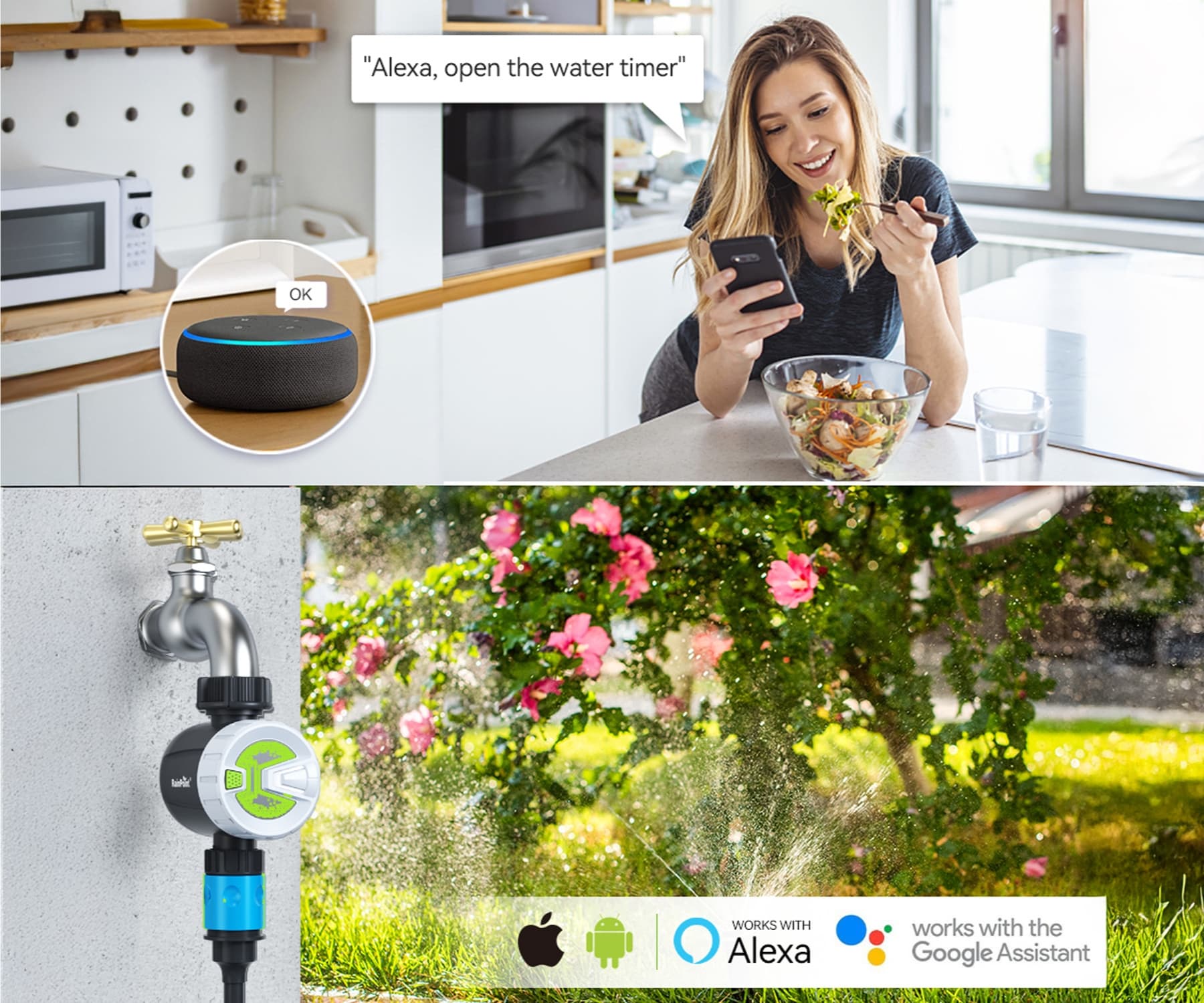 IŠMANUSIS LAISTYMO VOŽTUVO LAIKMATIS SU „WIFI“ KONCENTRATORIUMI TTV102B+TWG009BW Tuya Smart RainPoint