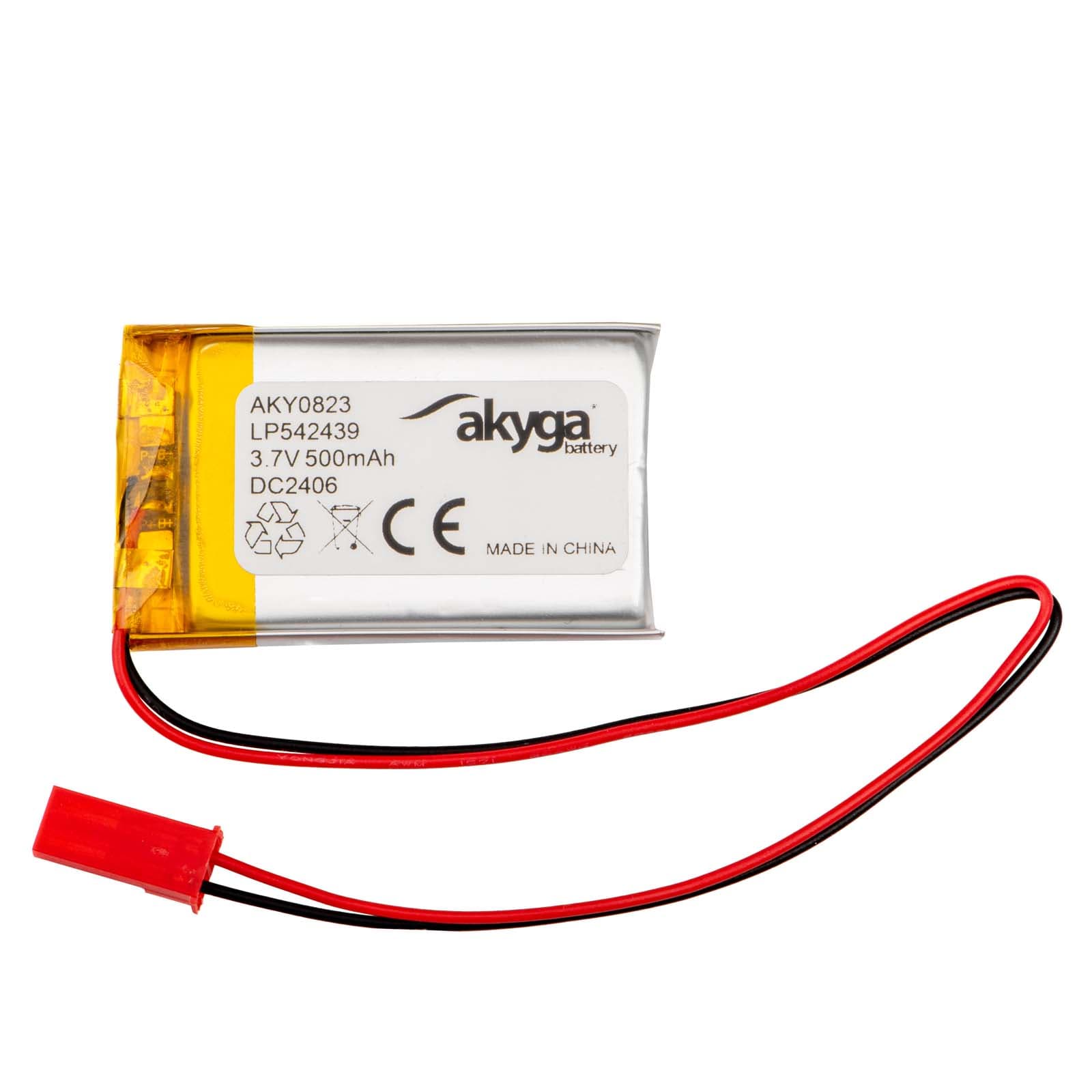 Lithium Polymer Battery Akyga AKY0823 LP542439 Li-Po 3.7V / 500mAh PCM JST 2.54 2Pin Connector 150mm