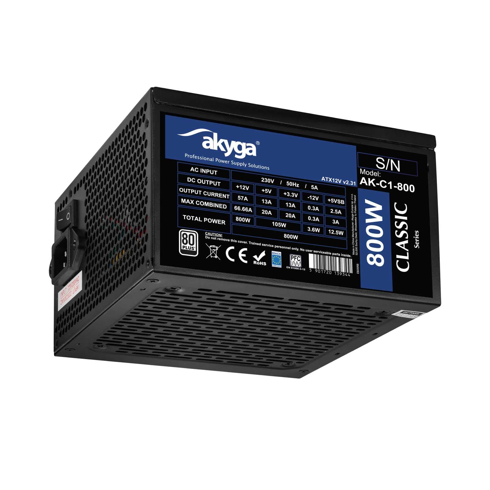 ATX Power Supply 800W Akyga AK C1-800 P4 + 4 2x PCI-E 6 + 2 pin 6x SATA 3x Molex APFC FAN 12cm Q80 +