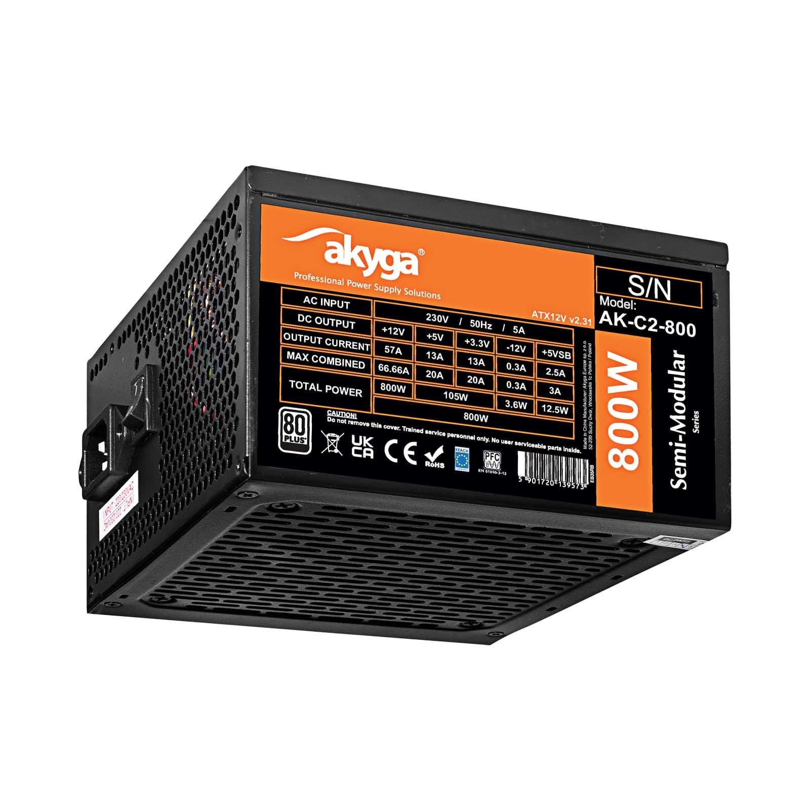 ATX maitinimo šaltinis 800W Akyga AK- C2-800 Modulis P4 + 4 2x PCI- E Q5QQ + 2 pin Q6x SATA 3x Molex FAN 12cm 80 +
