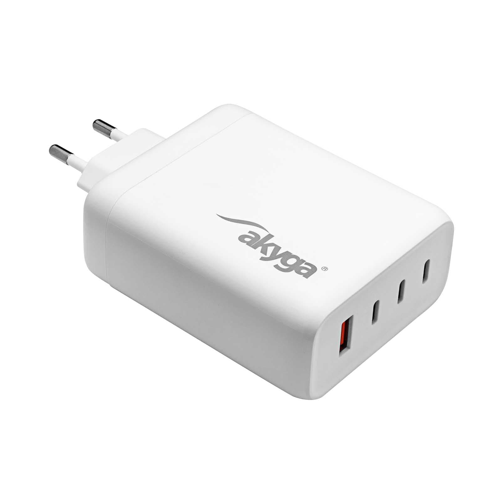 Sienos įkroviklis Akyga AK- CH-24 140W 3x USB-C + USB-A PD GaN 5-28V / 1.5-5A balta