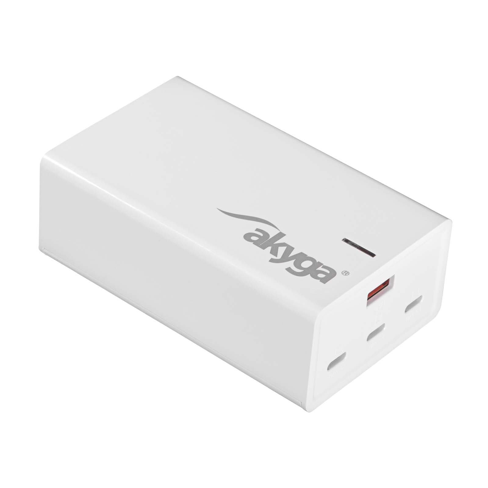 Sienos įkroviklis Akyga AK- CH-25 140W 3x USB-C + USB-A PD GaN 5-28V / 1.5-5A balta