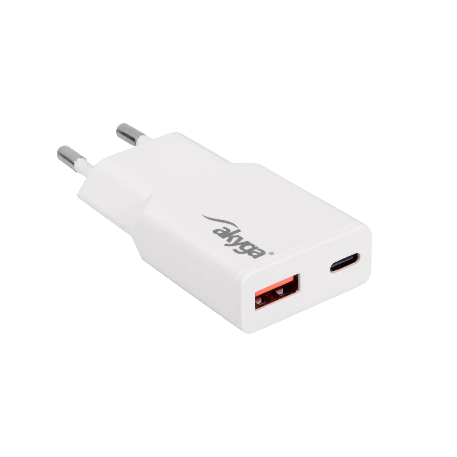 Wall charger Akyga AK-CH-27 30W USB-C USB-A PD GaN 5-20V / 1.5-3A white