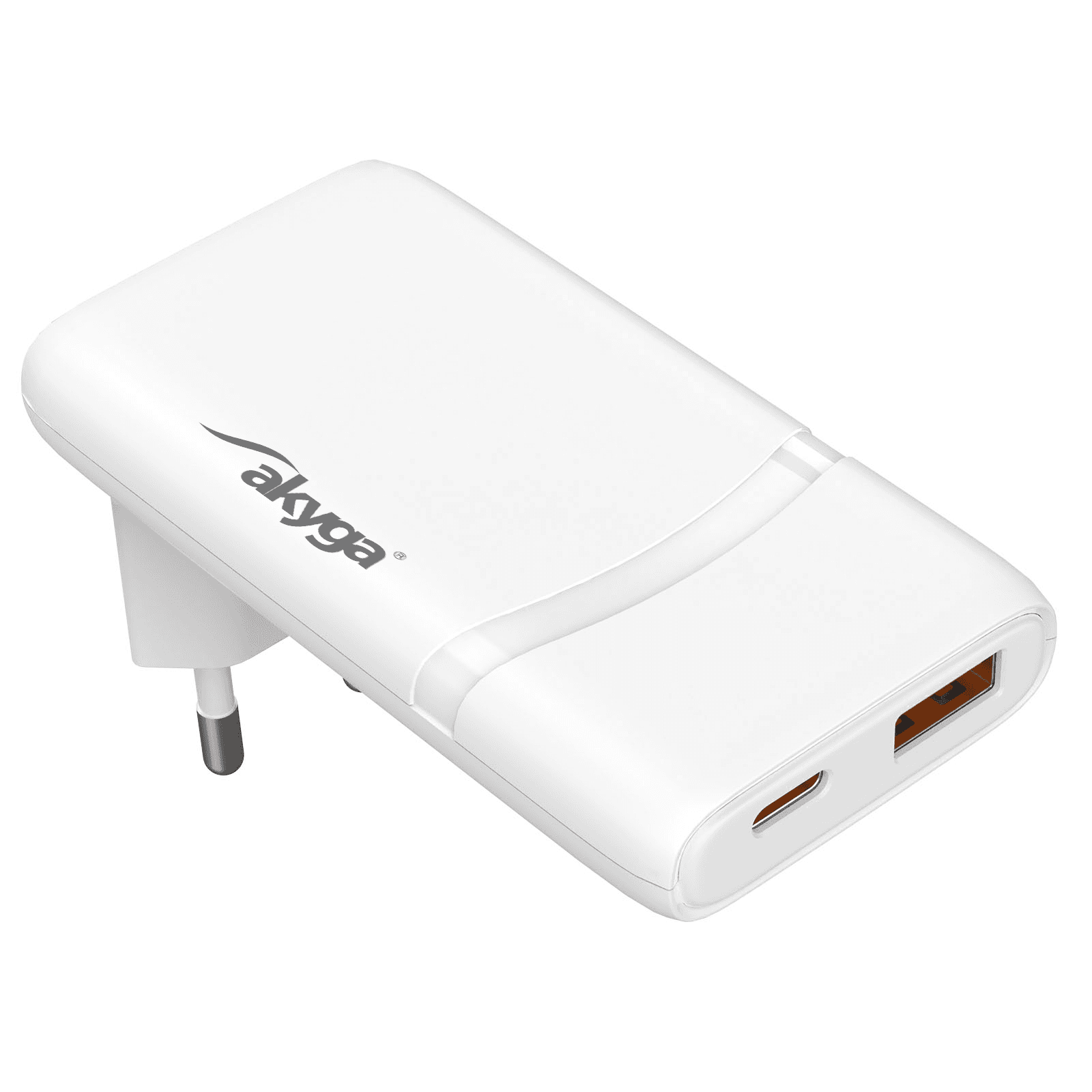 Sienos įkroviklis Akyga AK- CH-31 65W USB-C USB-A PD GaN 5-20V / 1.35-3A balta