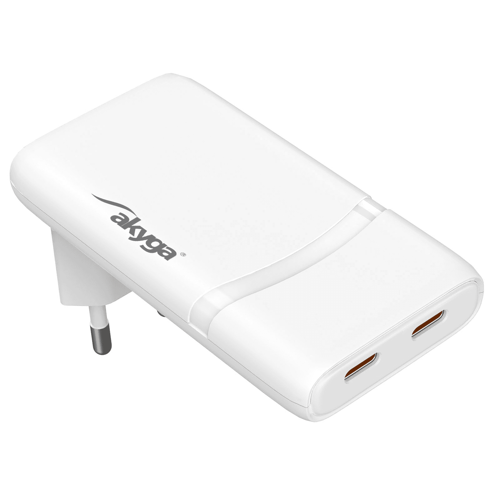 Sienos įkroviklis Akyga AK- CH-32 65W 2x USB- C PD GaN 5-20V / 2.25-3A balta