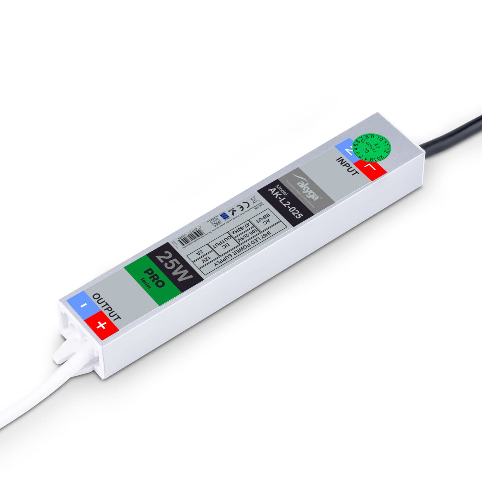 Impulsinis hermetiškas LED maitinimo šaltinis Agyga AK- L2-025 12V / 2.0A 25W QQQQ IP67
