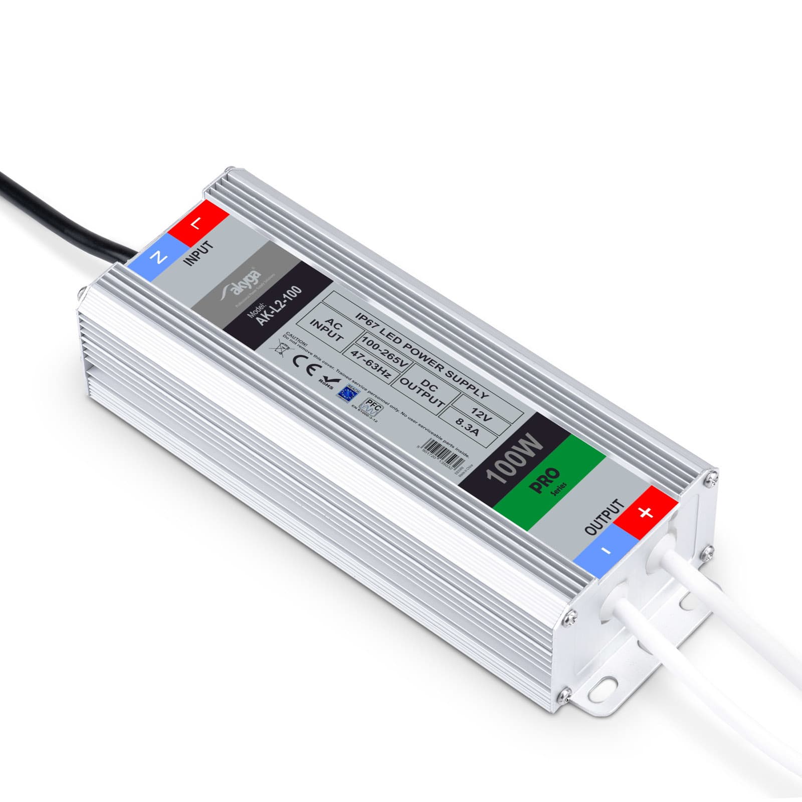Impulsinis hermetiškas LED maitinimo šaltinis Agyga AK- L2-100 12V / 8.3A 100W QQQQ IP67