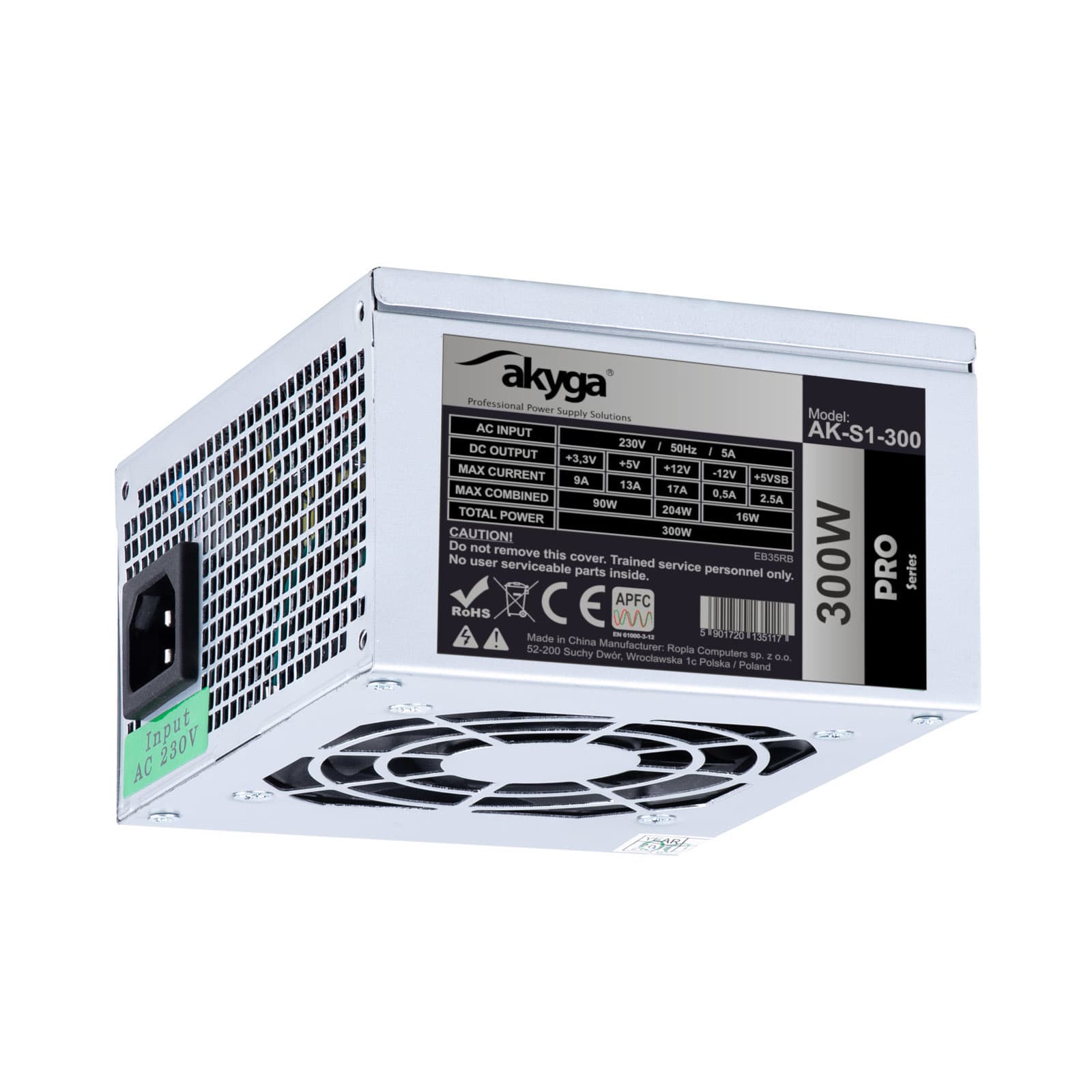 Maitinimo SFX 300W Akyga AK- S1-300 P4 2x SATA 2x Molex PFC FAN 8cm