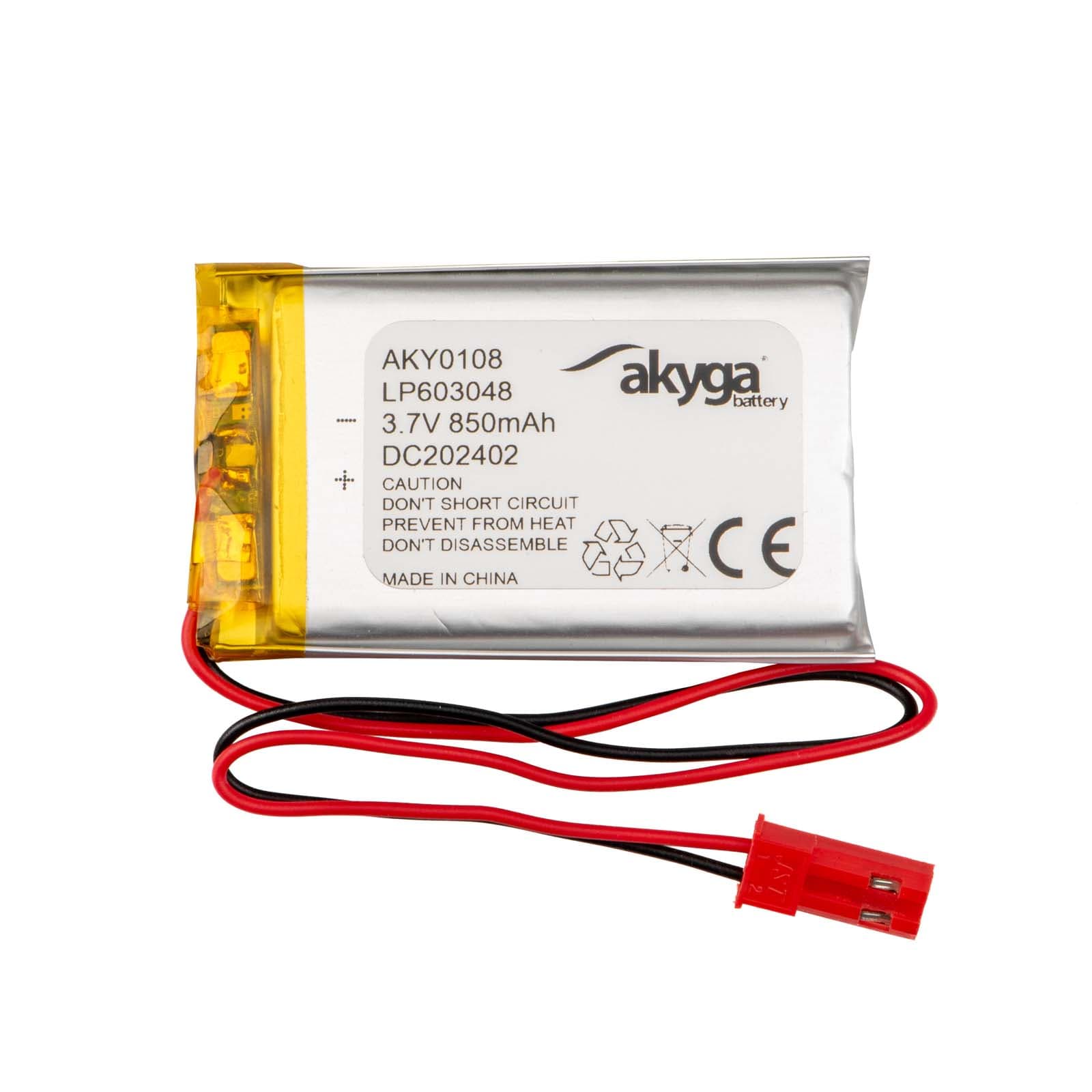 Ličio polimero baterija Akyga AKY0108 LP603048 Li- Po 3.7V / 850mAh PCM JST 2.54 2Pin Connector 150mm