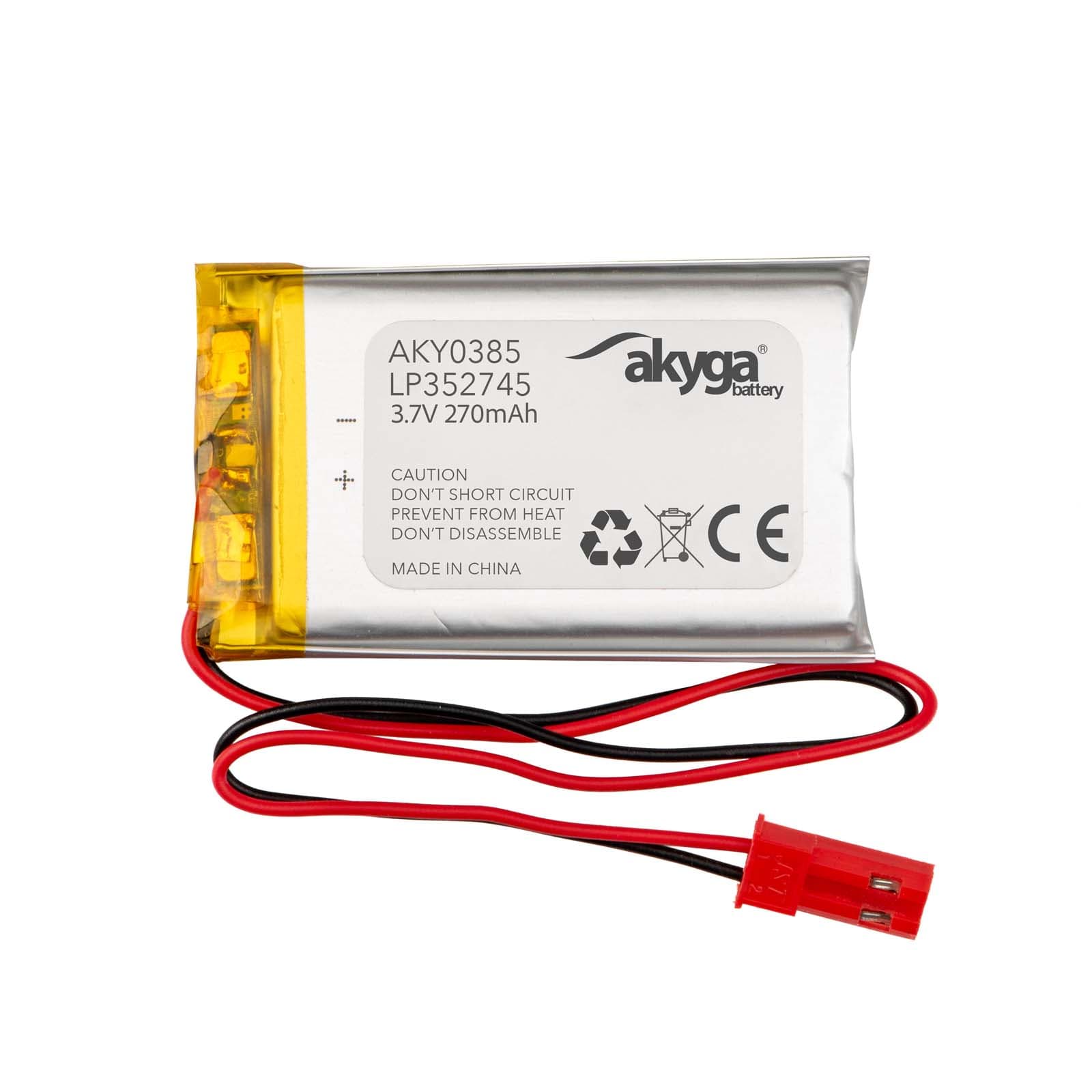Ličio polimero baterija Akyga AKY0385 LP352745 Li- Po 3.7V / 270mAh PCM JST 2.54 2Pin Connector 150mm