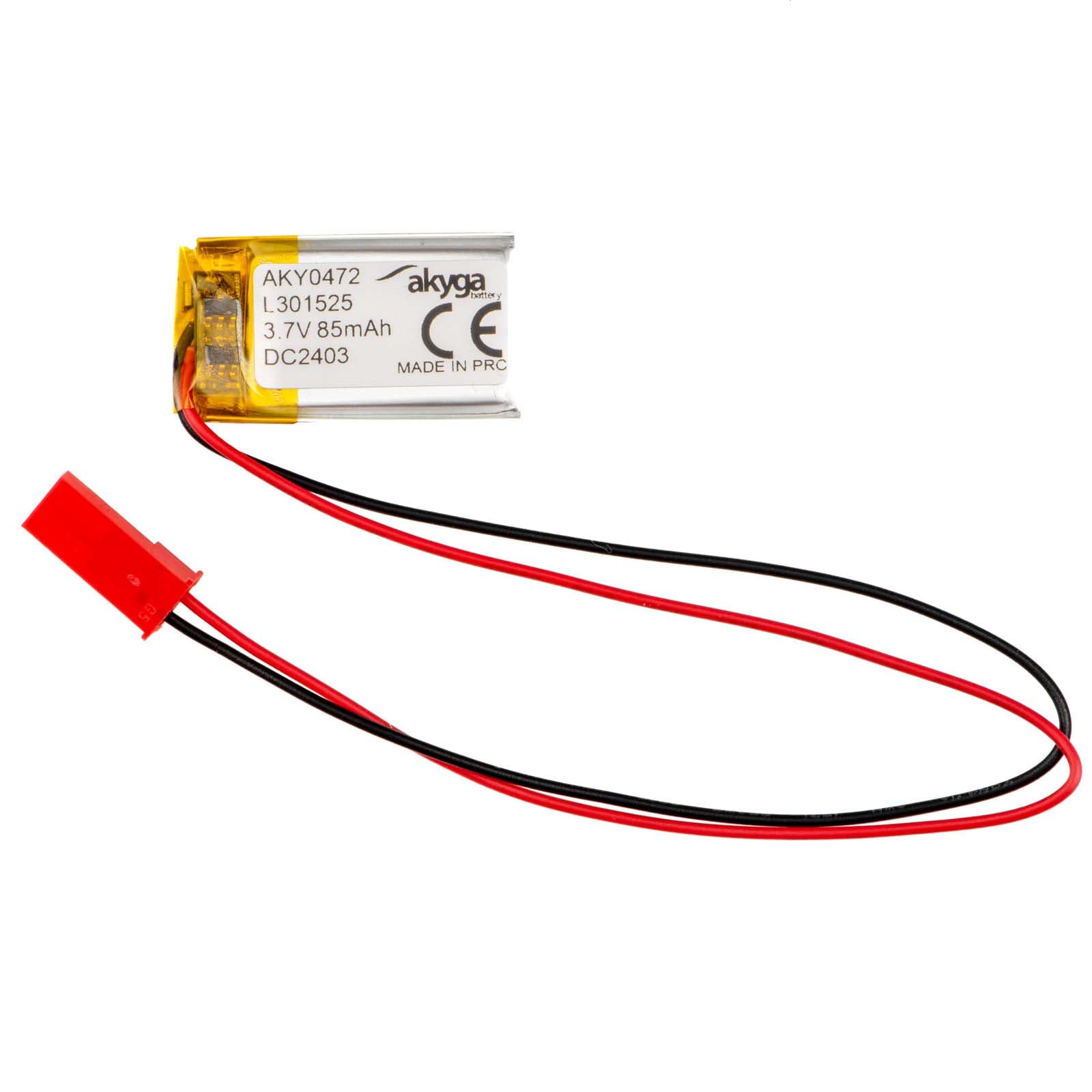 Ličio polimero baterija Akyga AKY0472 LP301525 Li- Po 3.7V / 85mAh PCM JST 2.54 2-Pin Connector 150mm