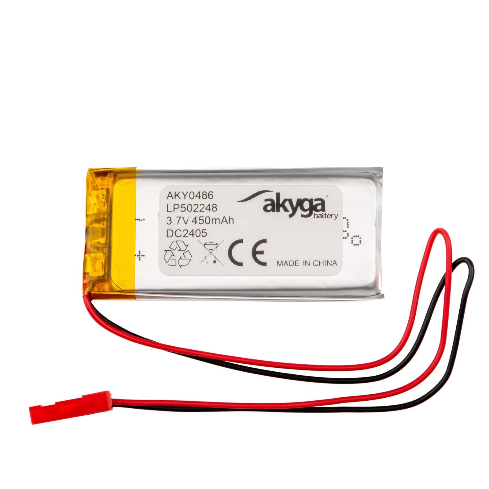 Lithium Polymer Battery Akyga AKY0486 LP502248 Li-Po 3.7V / 450mAh PCM JST 2.54 2Pin Connector 150mm