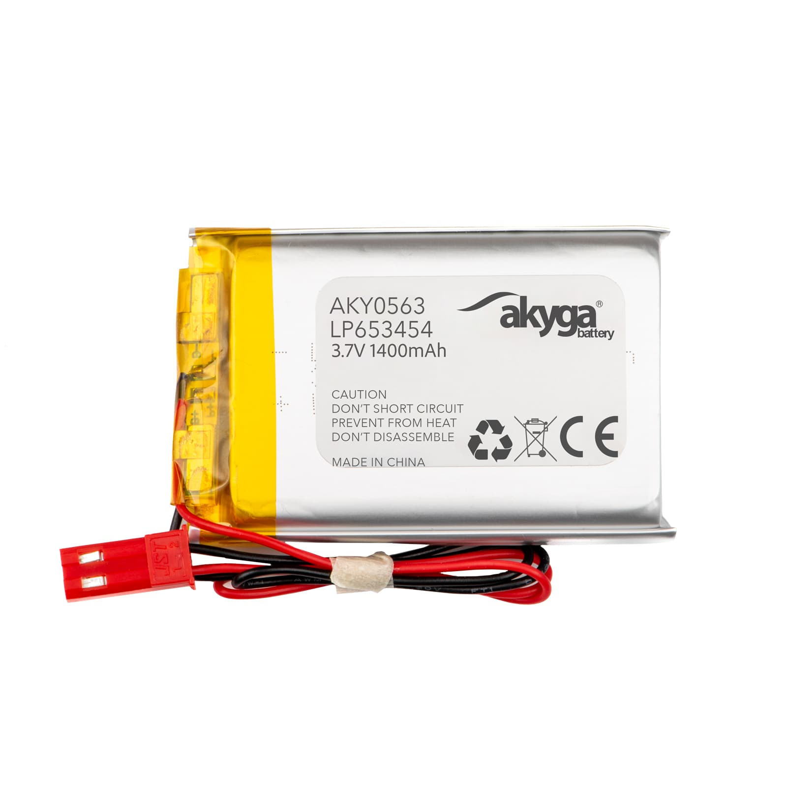 Ličio polimero baterija Akyga AKY0563 LP653454 Li- Po 3.7V / 1400mAh PCM JST 2.54 2Pin Conn 150mm