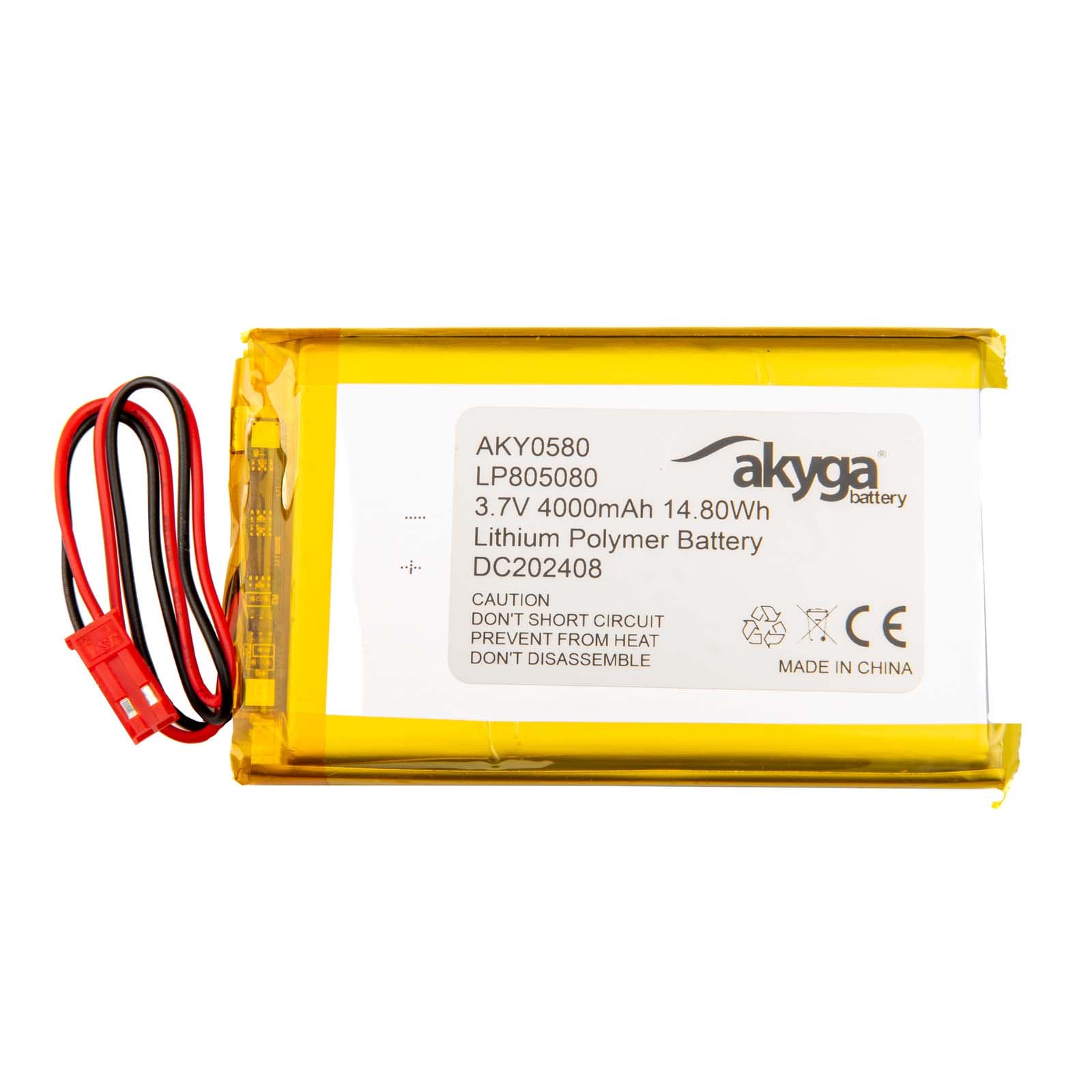 Ličio polimero baterija Akyga AKY0580 LP805080 Li- Po 3.7V/4000mAh PCM JST 2.54 2-Pin Connector 150mm