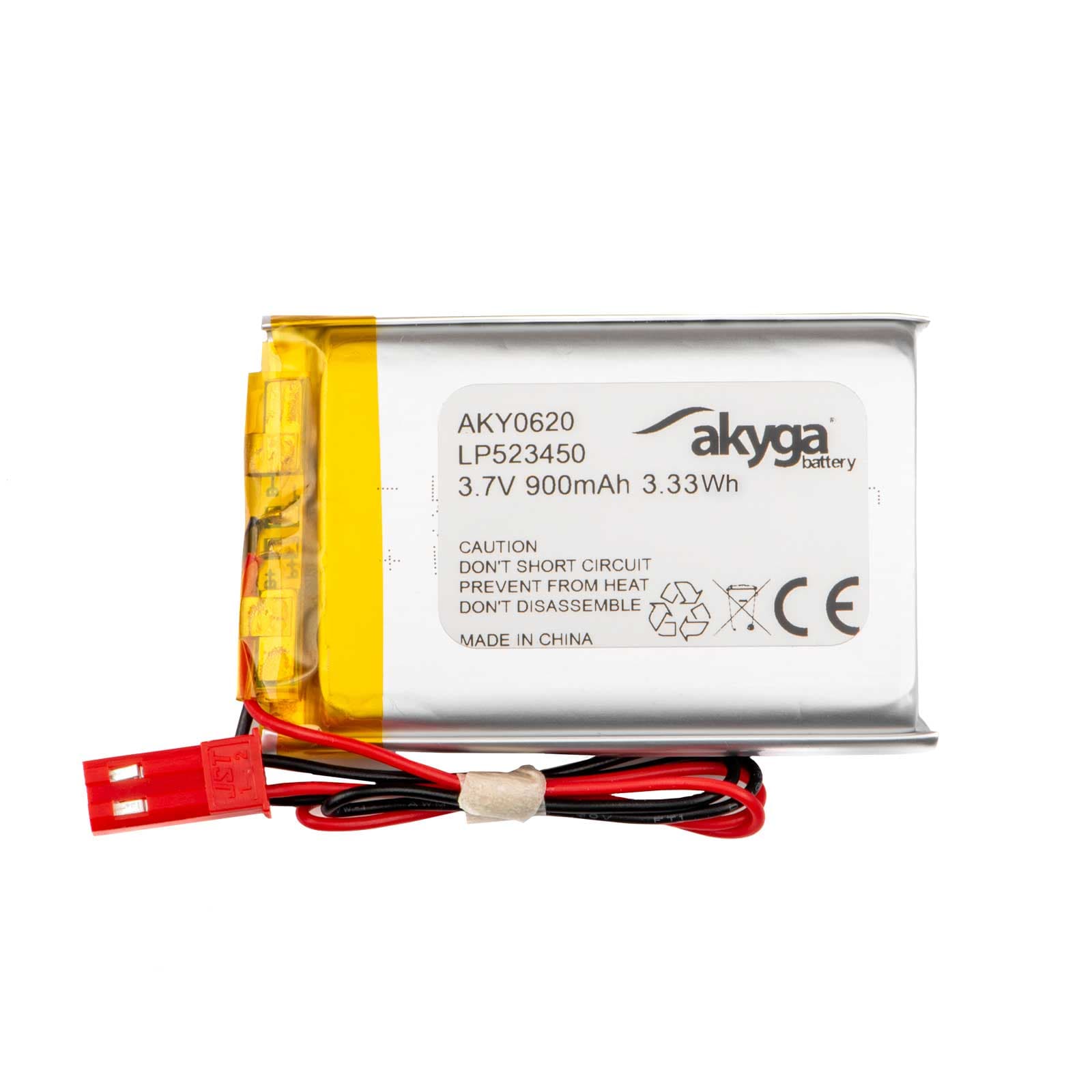 Ličio polimero baterija Akyga AKY0620 LP523450 Li- Po 3.7V / 900mAh PCM JST 2.54 2Pin Connector 150mm