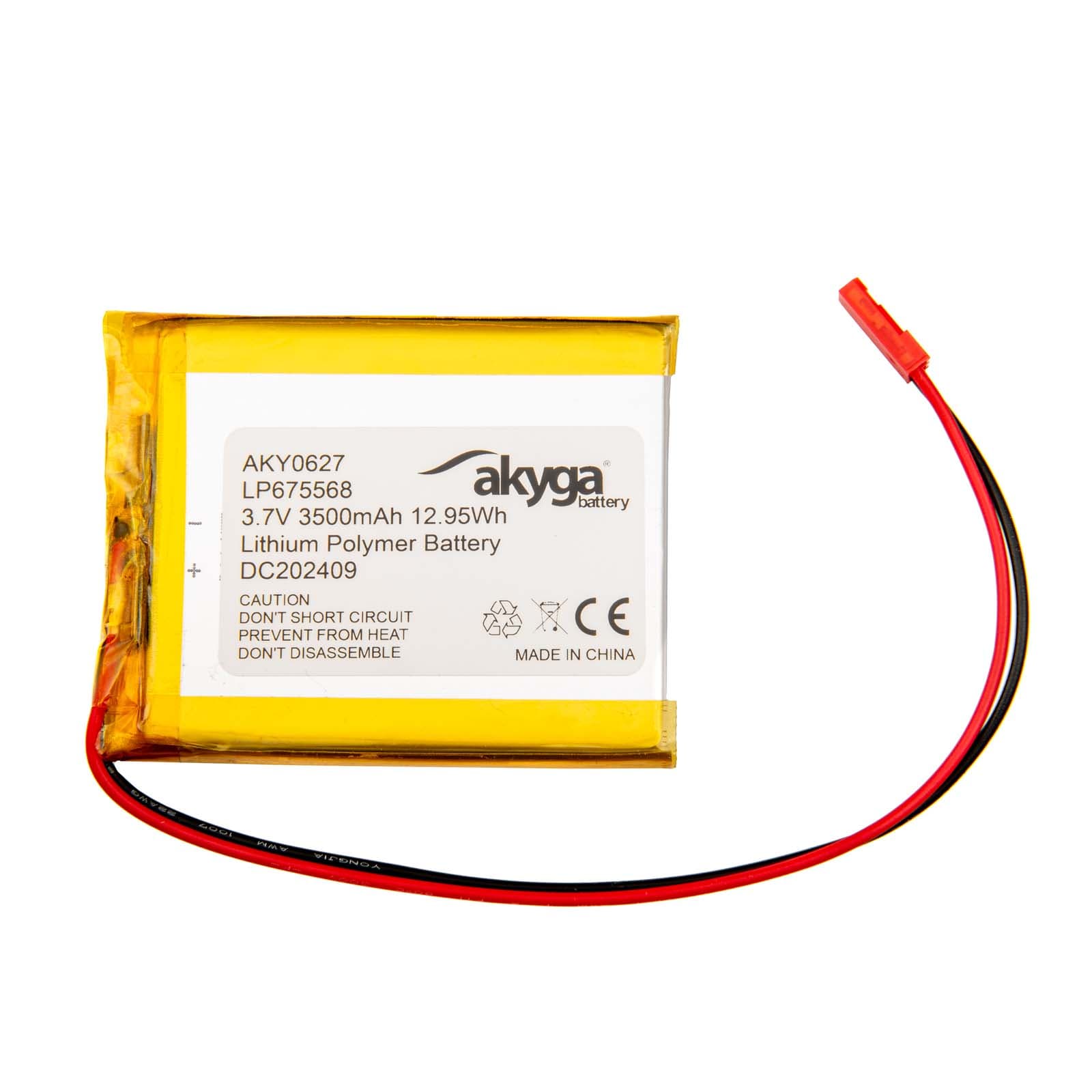 Lithium Polymer Battery Akyga AKY0627 LP675568 Li-Po 3.7V/3500mAh PCM JST 2.54 2-Pin Connector 150mm