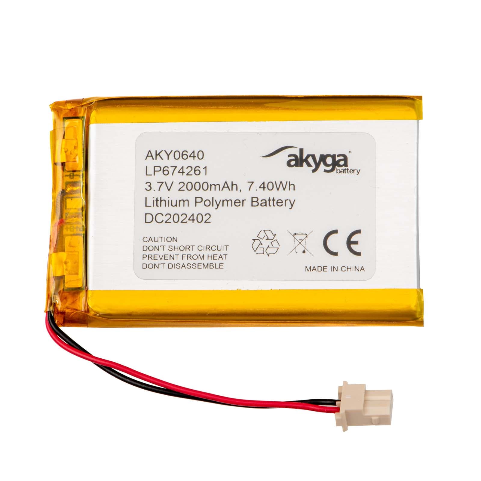 Ličio polimero baterija Akyga AKY0640 LP674261 Li- Po 3.7V/2000mAh PCM Molex 2.50 2Pin Connector 50mm