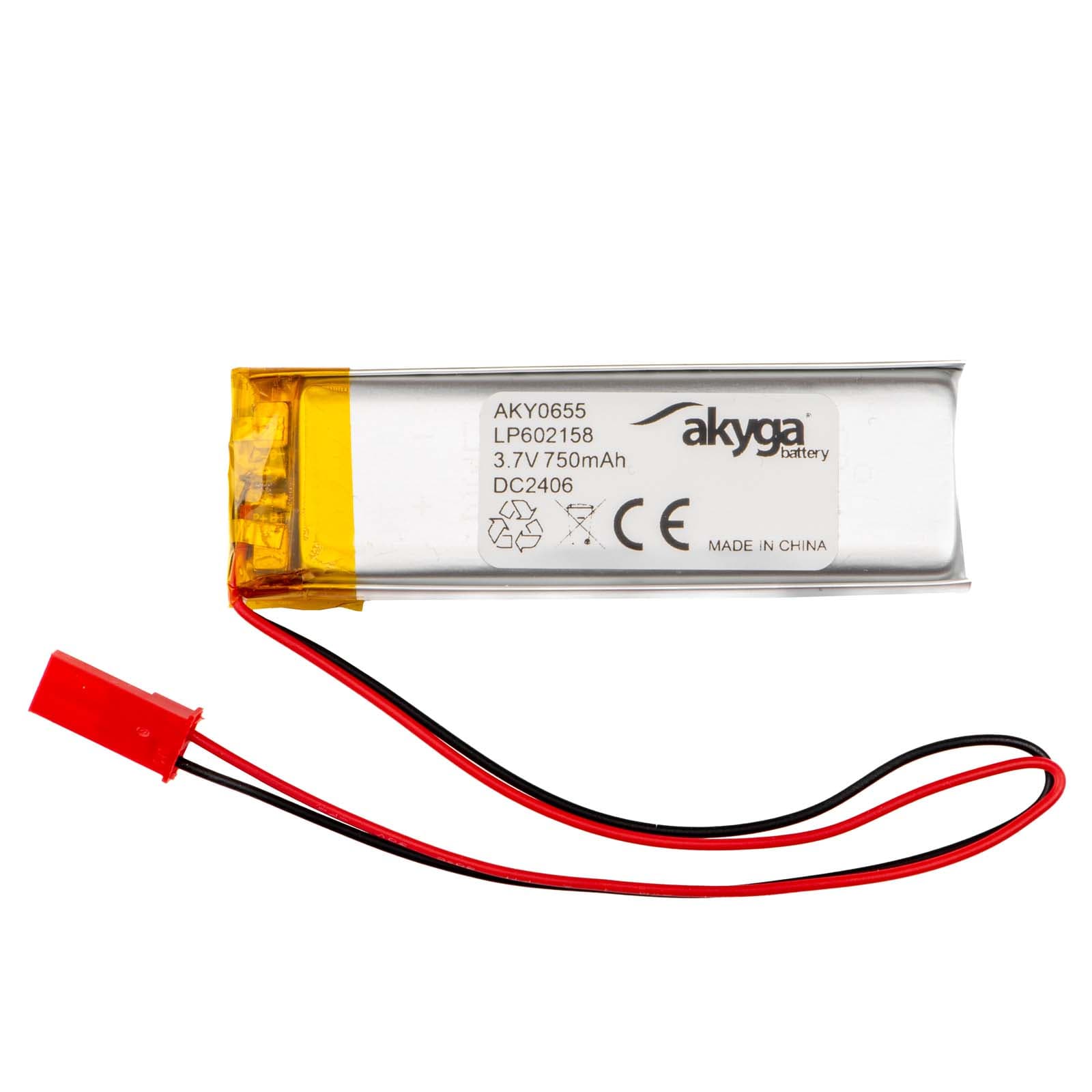 Ličio polimero baterija Akyga AKY0655 LP602158 Li- Po 3.7V / 750mAh PCM JST 2.54 2Pin Connector 150mm