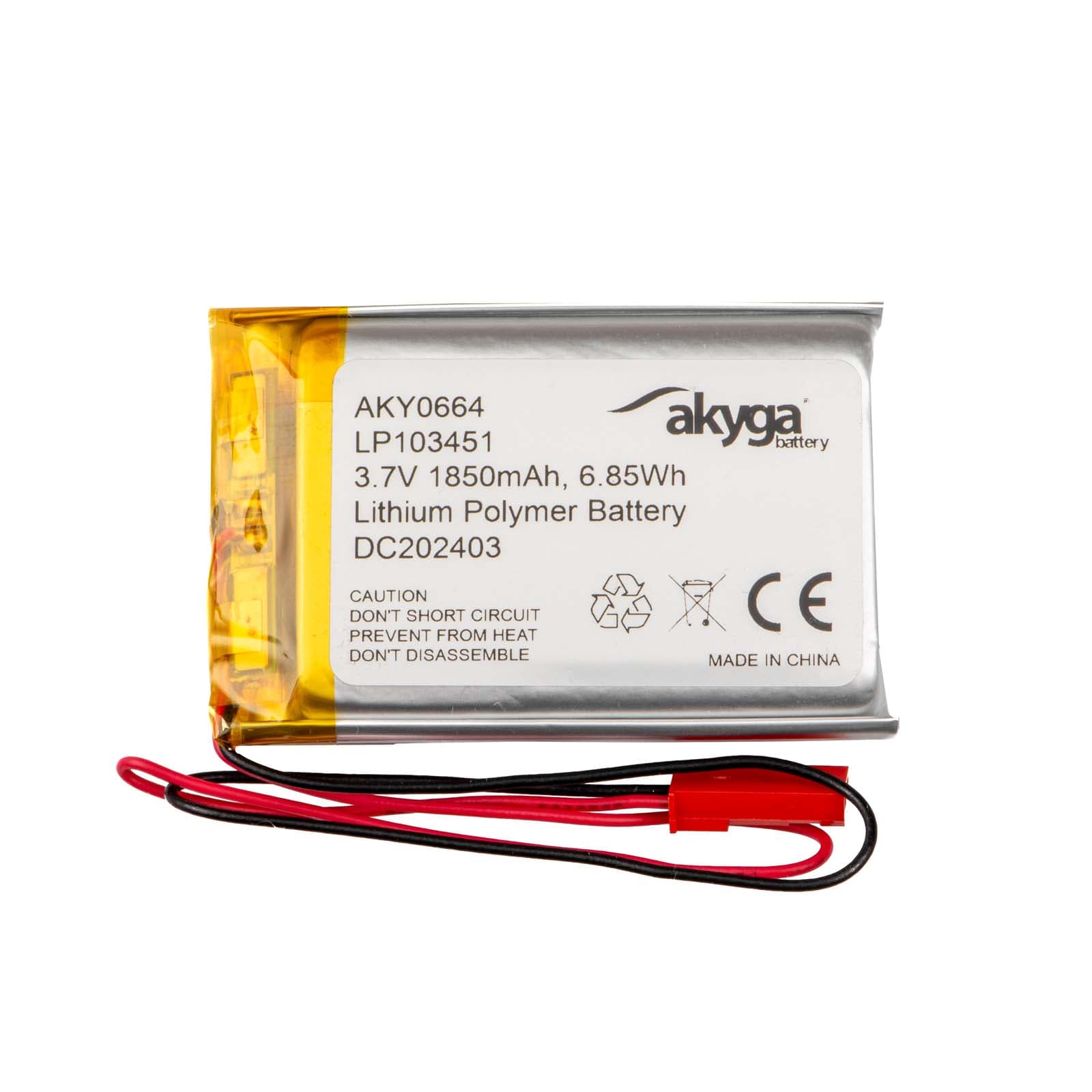 Ličio polimero baterija Akyga AKY0664 LP103451 Li- Po 3.7V/1850mAh PCM JST 2.54 2-Pin Connector 150mm