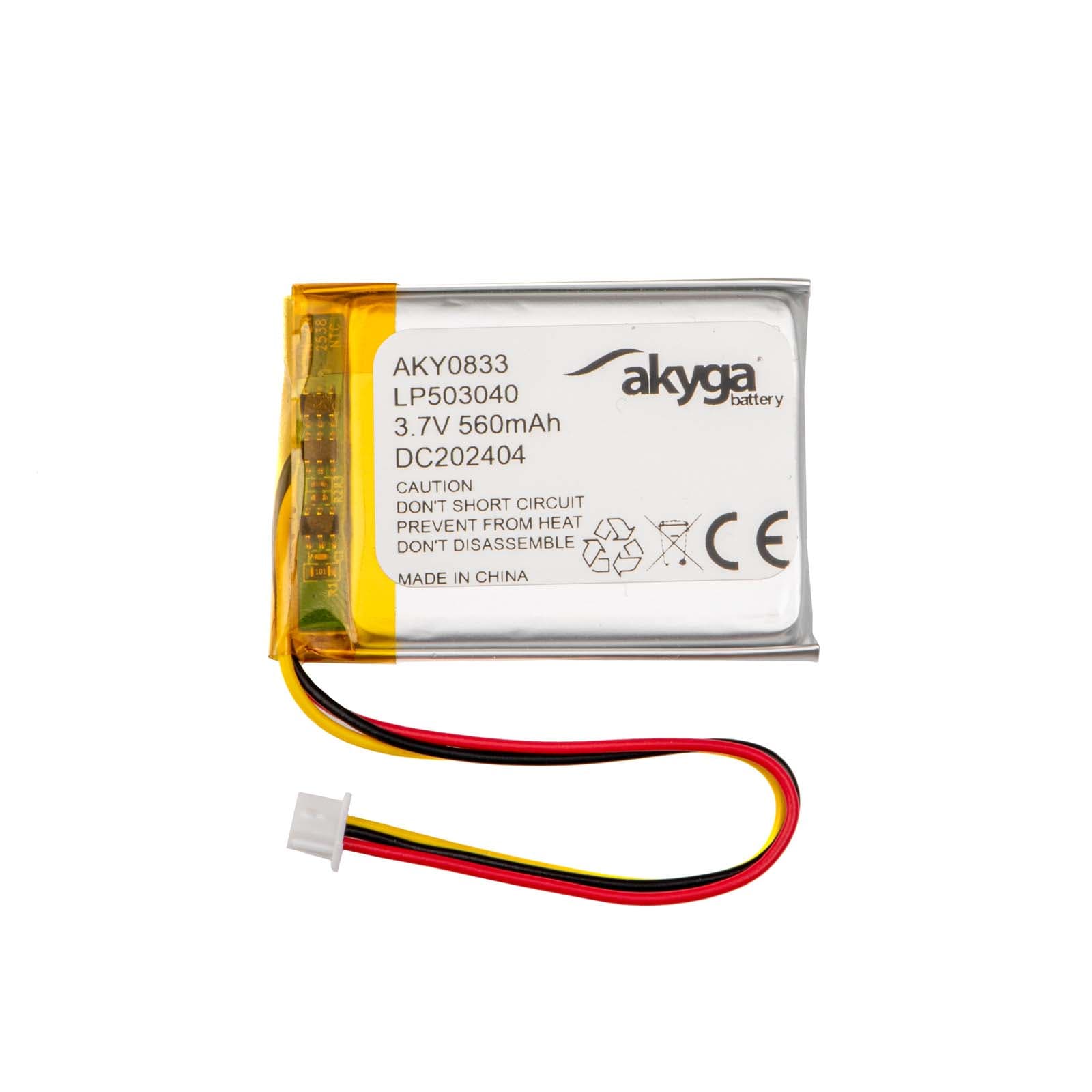 Ličio polimero baterija Akyga AKY0833 LP503040 Li- Po 3.7V / 560mAh PCM + NTC Molex 1.25 3-Pin Q80mm
