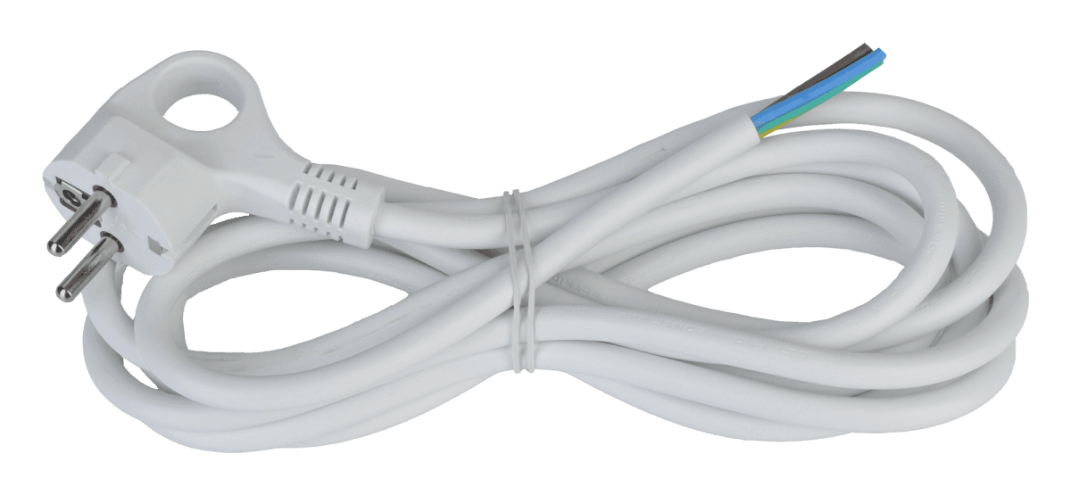 Kabel elektryczny biały 1.5m 3x1.5mm zakończony wtyczką kątową z uziemieniem