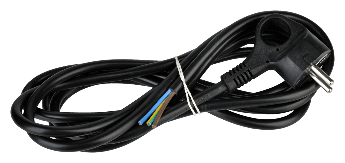 Kabel elektryczny czarny 3m 3x1.5mm zakończony wtyczką kątową z uziemieniem