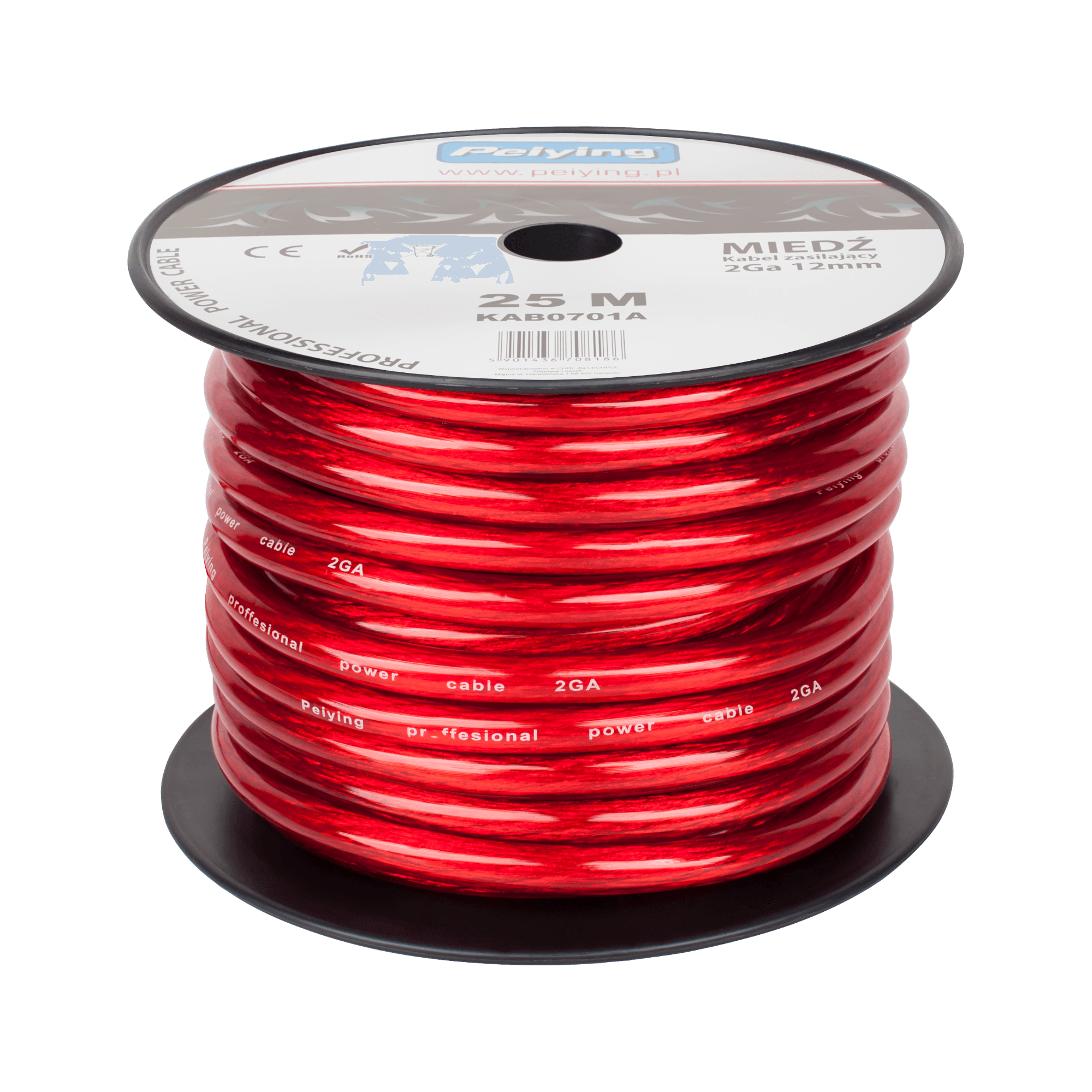 Kabel samochodowy 2Ga OD12mm CU 25m