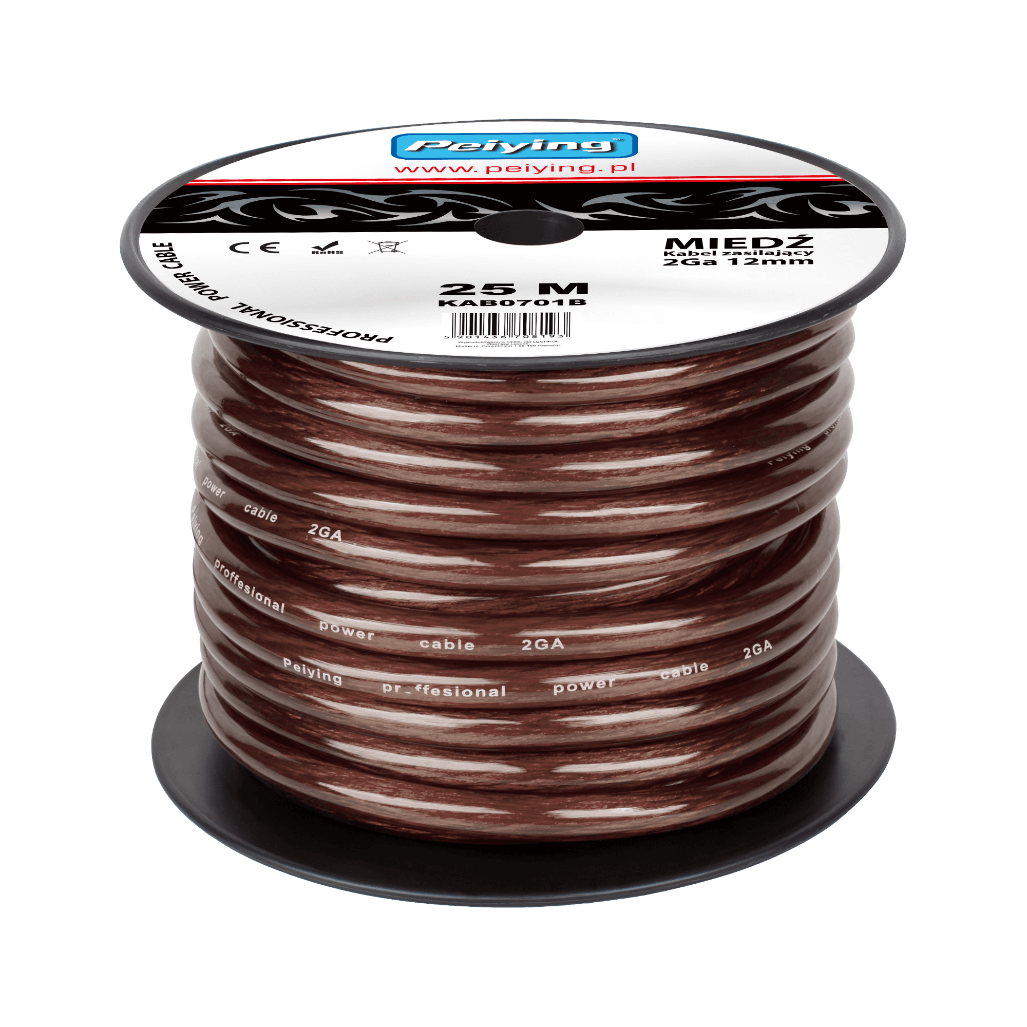 Kabel samochodowy 2Ga OD12mm CU 25m