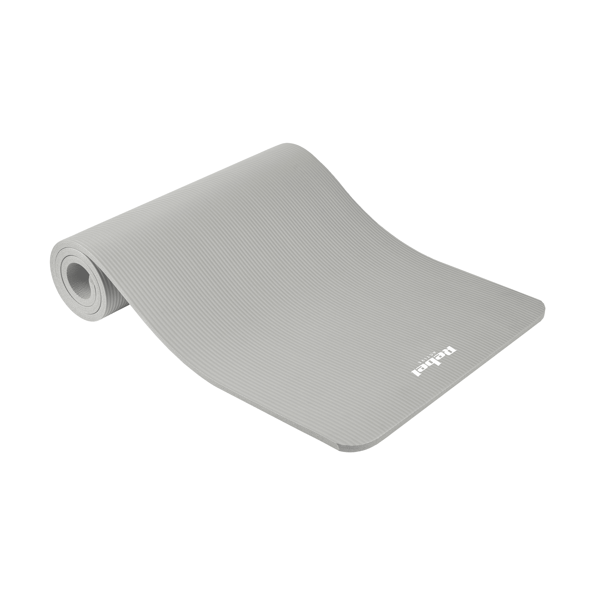 Gimnastinis kilimėlis jogos pratimams, Pilates, fitnesas, 183x61cm, storis 1.5cm, NBR medžiaga, pilka, REBEL ACTIVE