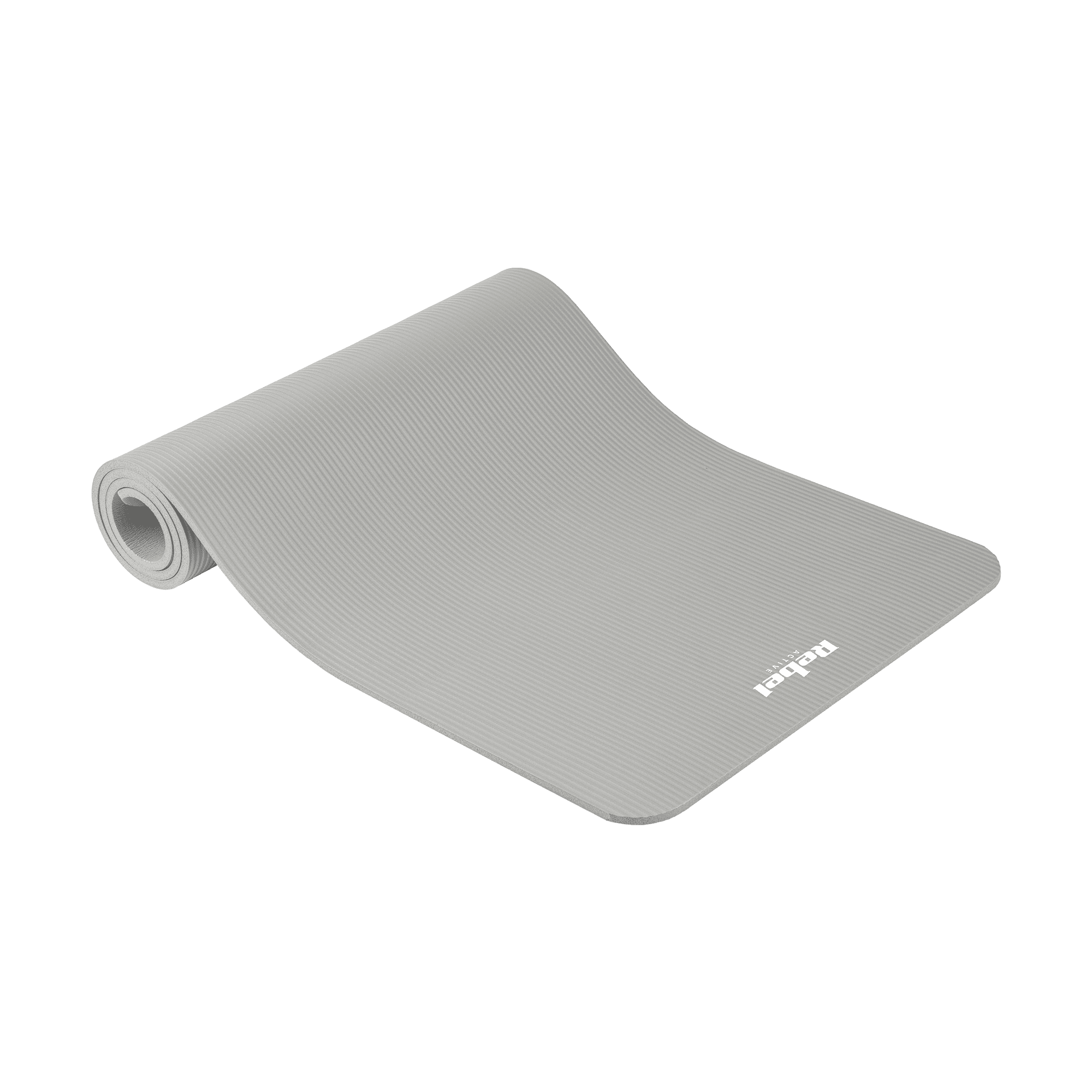Gimnastikos kilimėlis jogos pratimams, Pilates, fitnesas, 183x61cm, storis 1cm, NBR medžiaga, pilka, REBEL ACTIVE