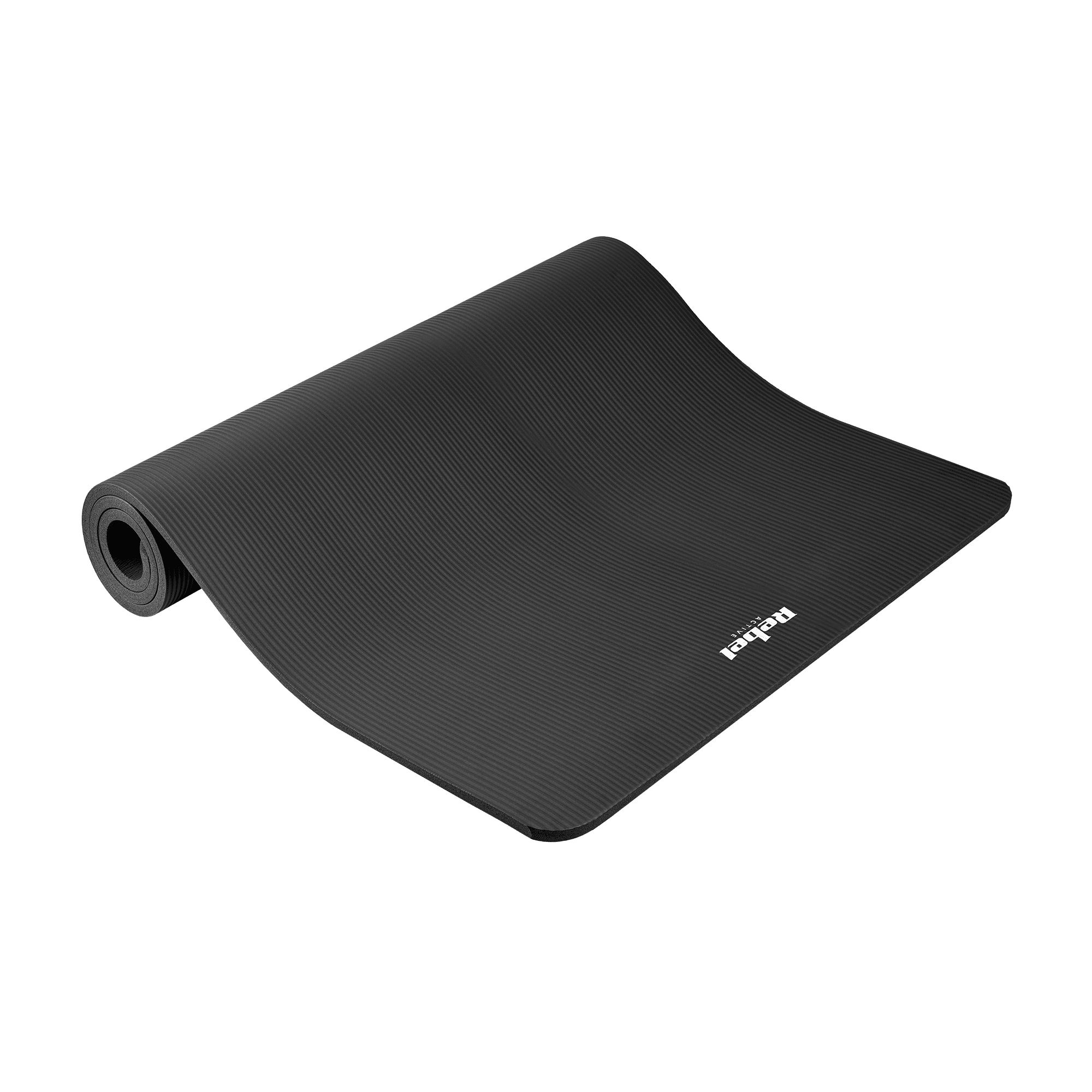 Gimnastinis kilimėlis jogos pratimams, Pilates, fitnesas, 190x100cm, storis 1,5cm, NBR medžiaga, juoda, REBEL ACTIVE