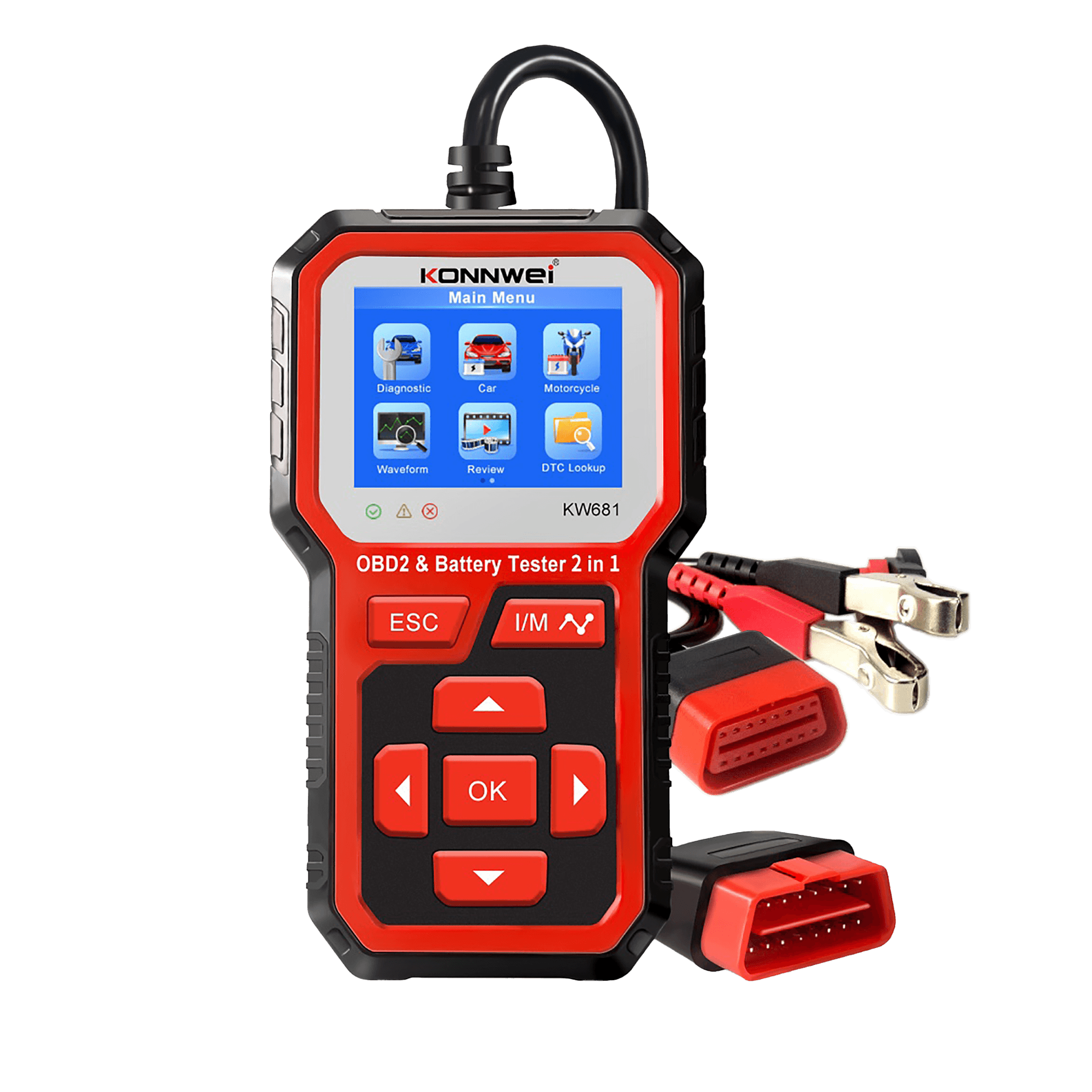 Miernik diagnostyczny, skaner OBD2, tester baterii Konnwei KW681