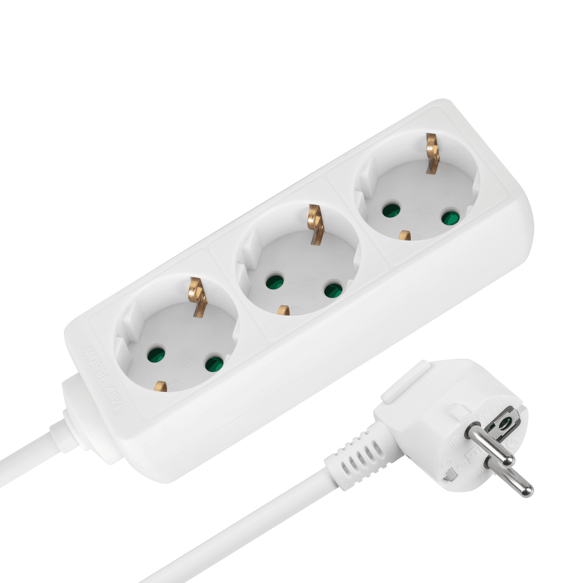 Przedłużacz 3 gniazda 2m typu niemieckiego bez przełącznika (3x1,5mm) Rebel biały