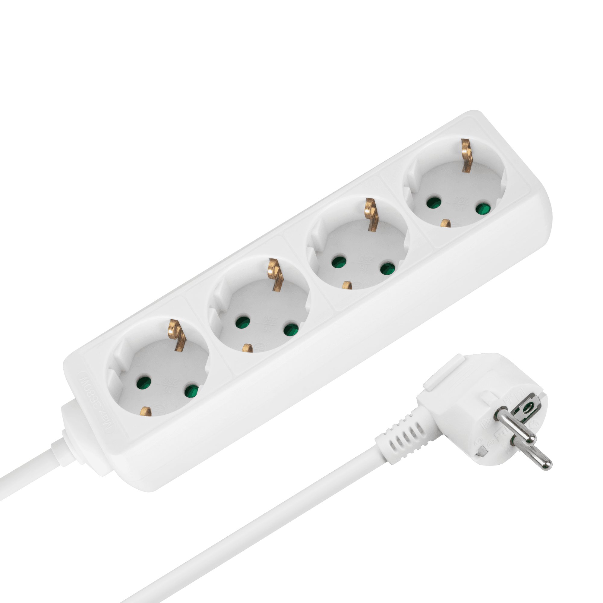 Przedłużacz 4 gniazda 2m typu niemieckiego bez przełącznika (3x1,5mm) Rebel biały