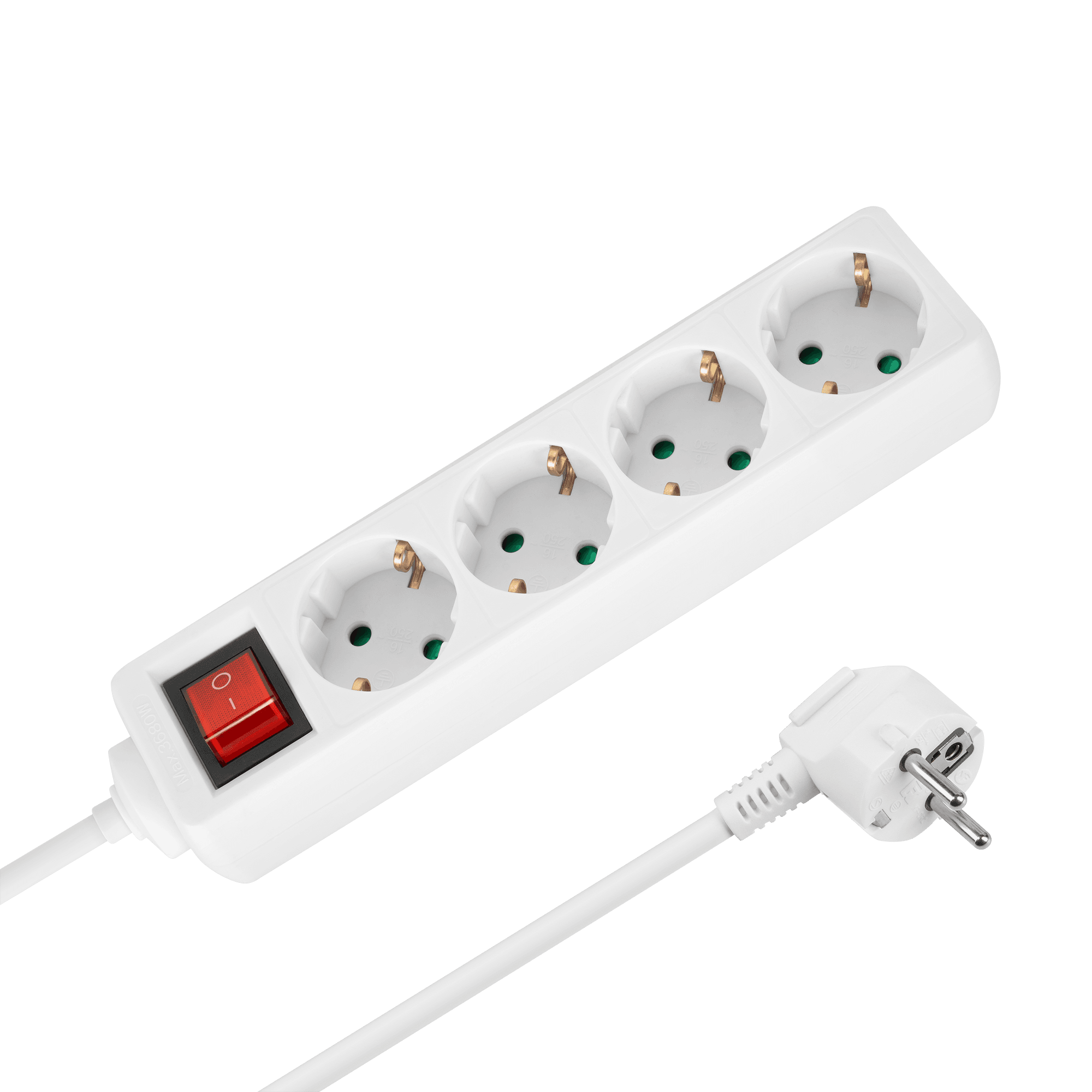 Przedłużacz 4 gniazda 2m typu niemieckiego z przełącznikiem (3x1,5mm) Rebel biały