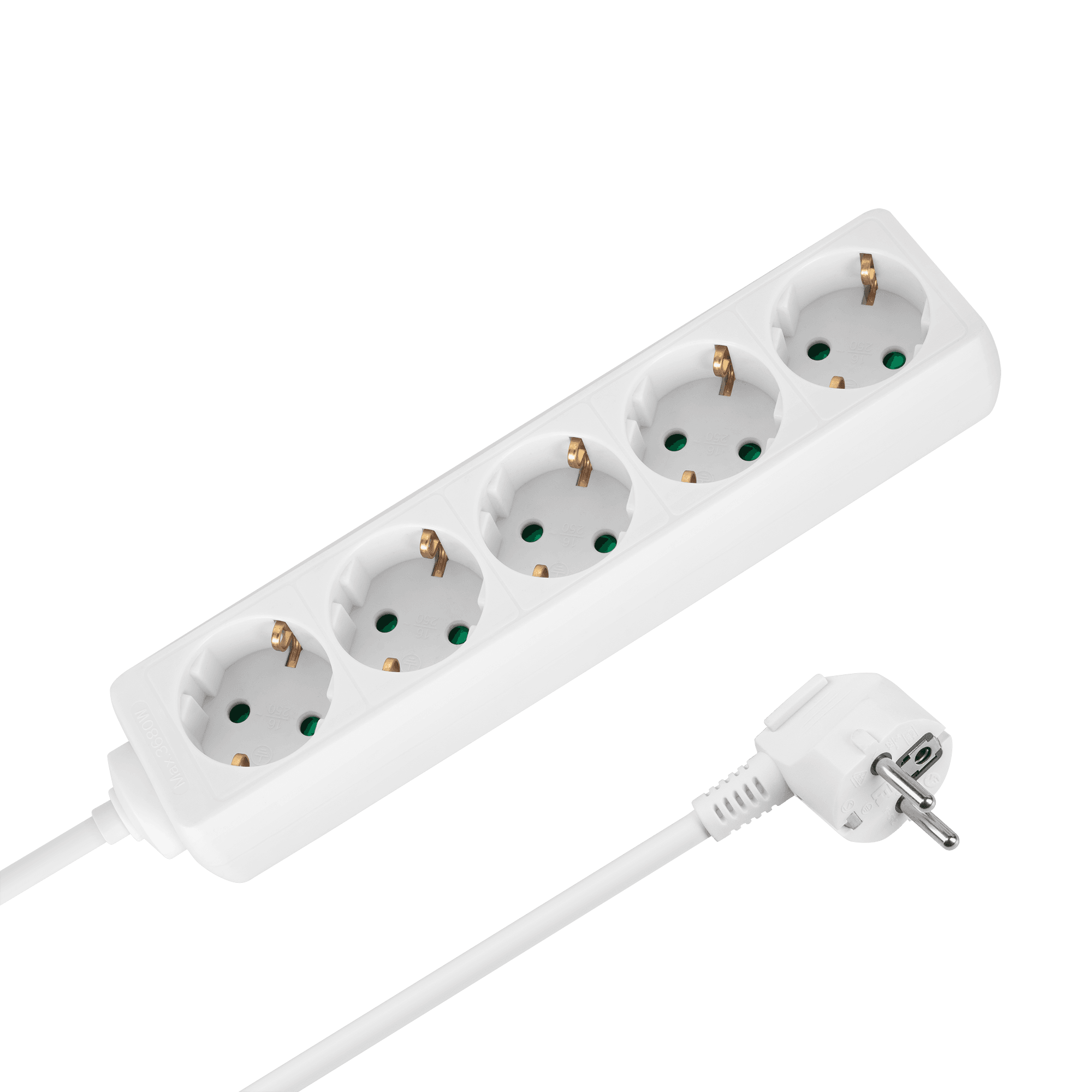 Przedłużacz 5 gniazd 2m typu niemieckiego bez przełącznika (3x1,5mm) Rebel biały