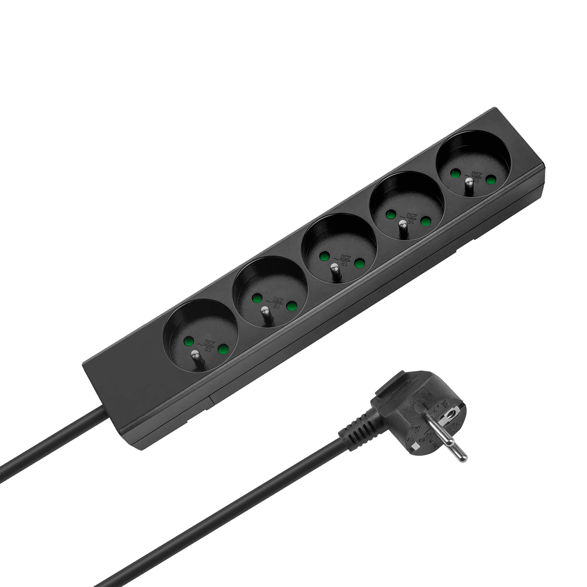 5 plėtiniai lizdai 3m tipo prancūzų be komutatoriaus (3x1, 5mm) Black Rebel