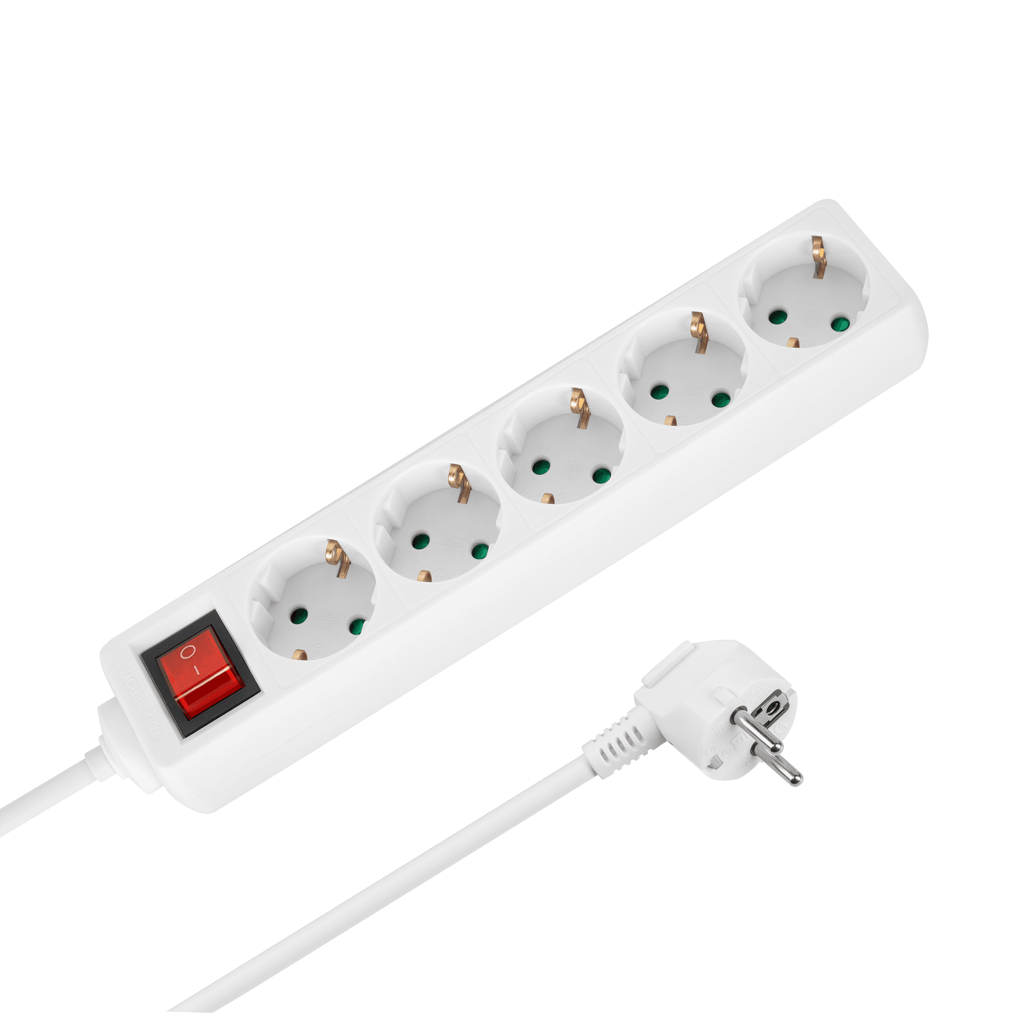 Przedłużacz 5 gniazd 5m typu niemieckiego z przełącznikiem (3x1,5mm) Rebel biały