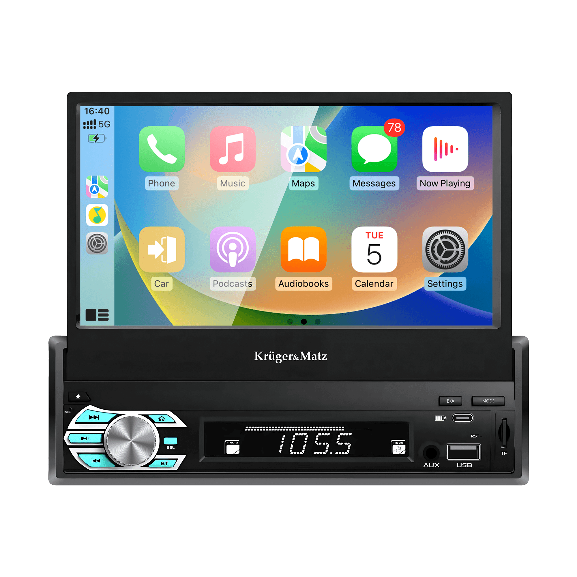 Radio samochodowe Kruger&Matz KM2018 z wysuwanym ekranem 7" CarPlay/AndroidAuto