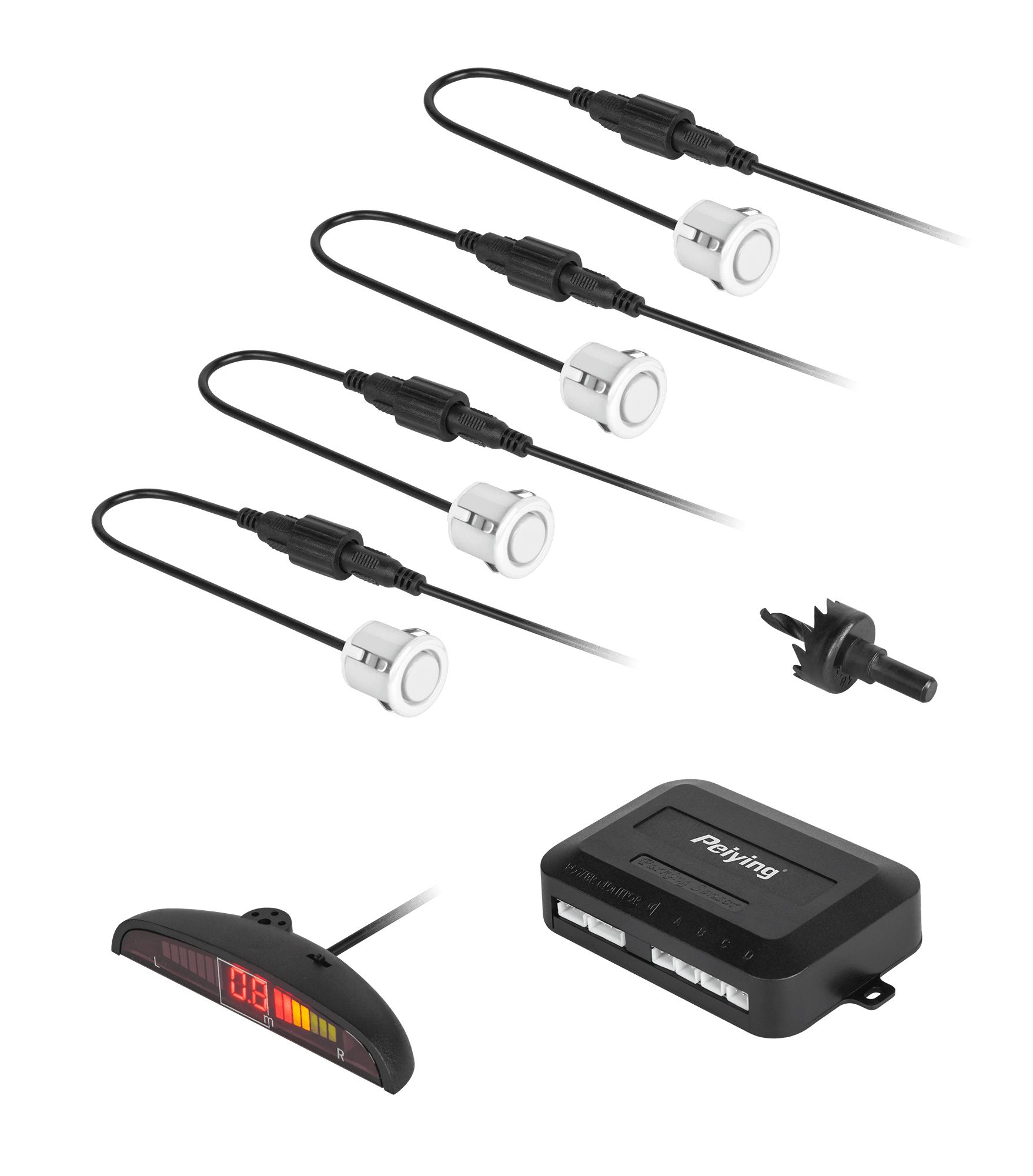 Samochodowe czujniki parkowania z wyświetlaczem (tył) Peiying – białe