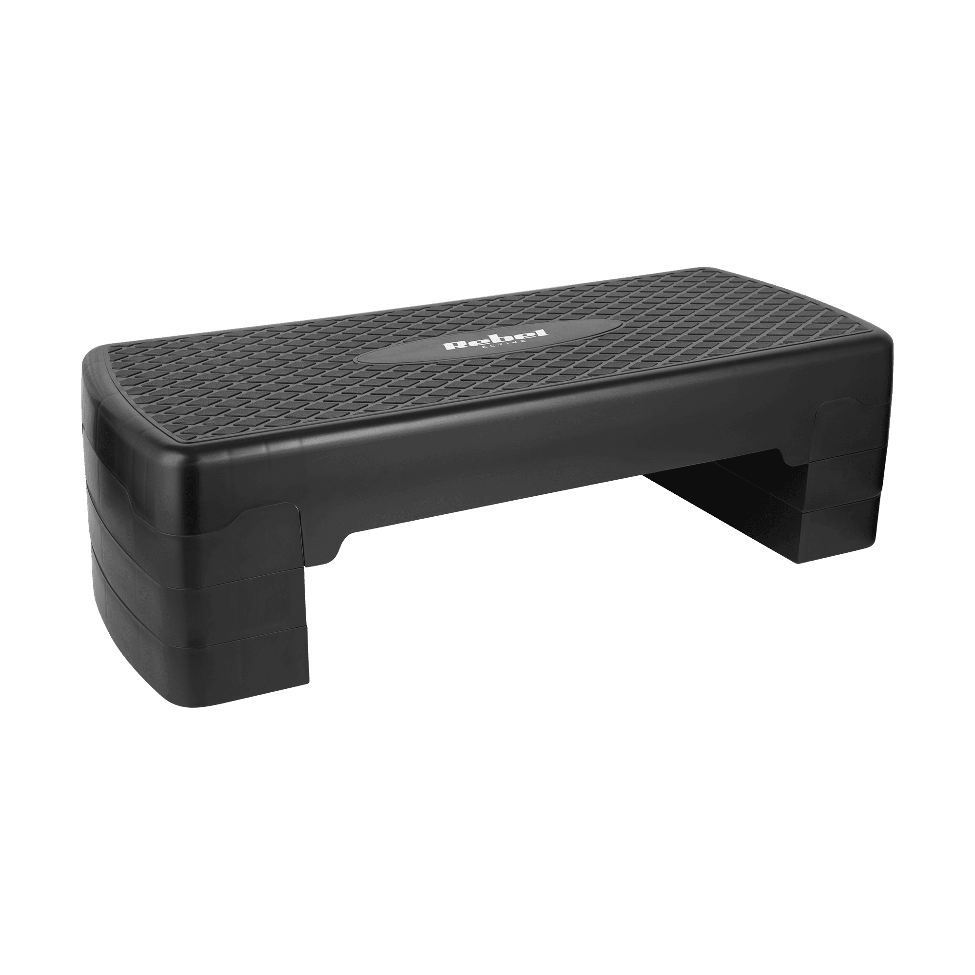 Žingsnis už aerobikos ir treniruoklių, 3 laipsnių, 68cm, juoda, REBEL ACTIVE