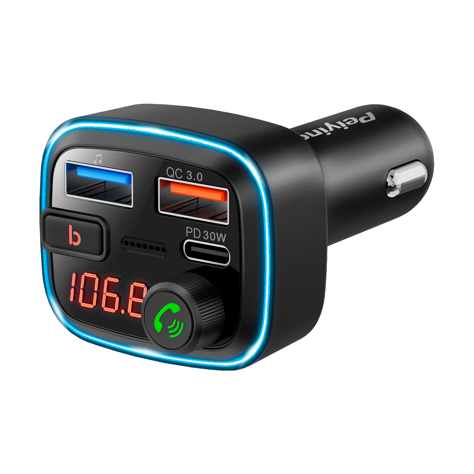 FM automobilio siųstuvas su "Bluetooth" (2x USB + USB- C)