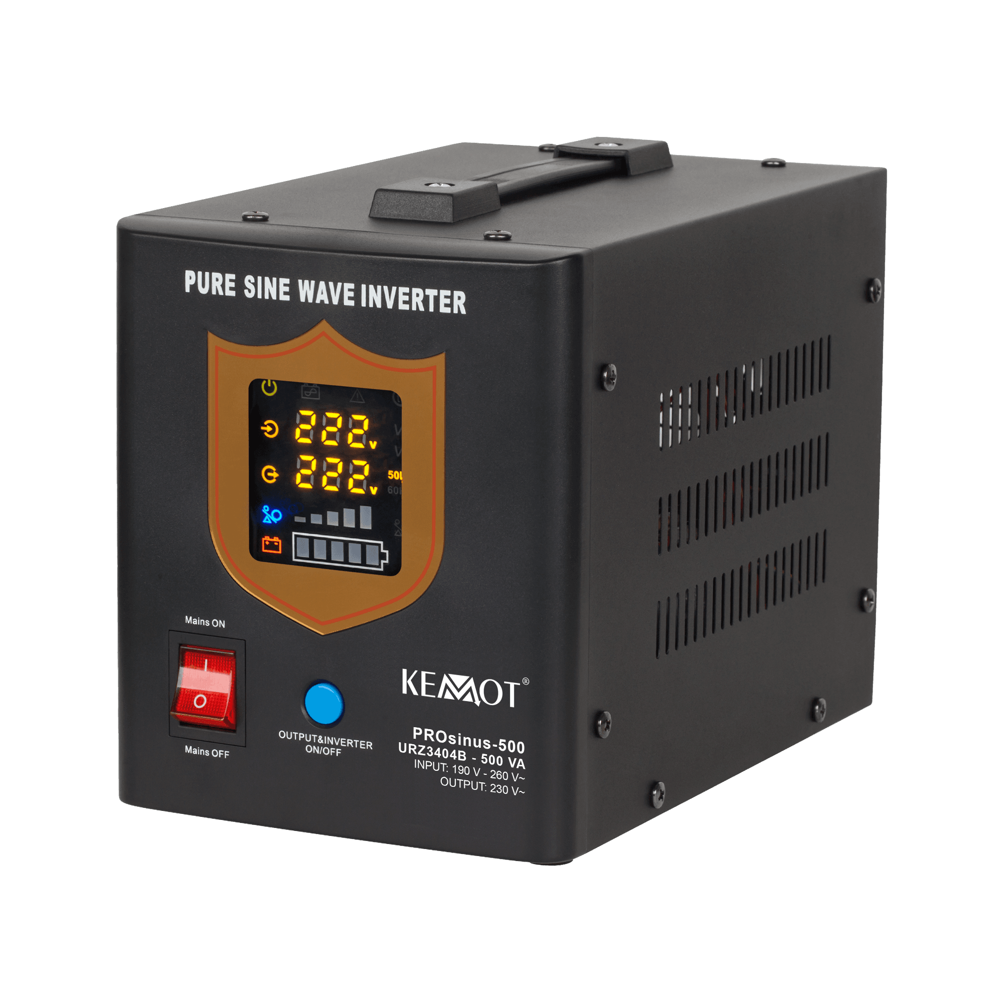 Avarinis maitinimo šaltinis KEMOT QQ0Q konverteris su švaraus sineoido paleidimo ir įkrovimo funkcija 12V2QQQQ500VA/300W - juoda