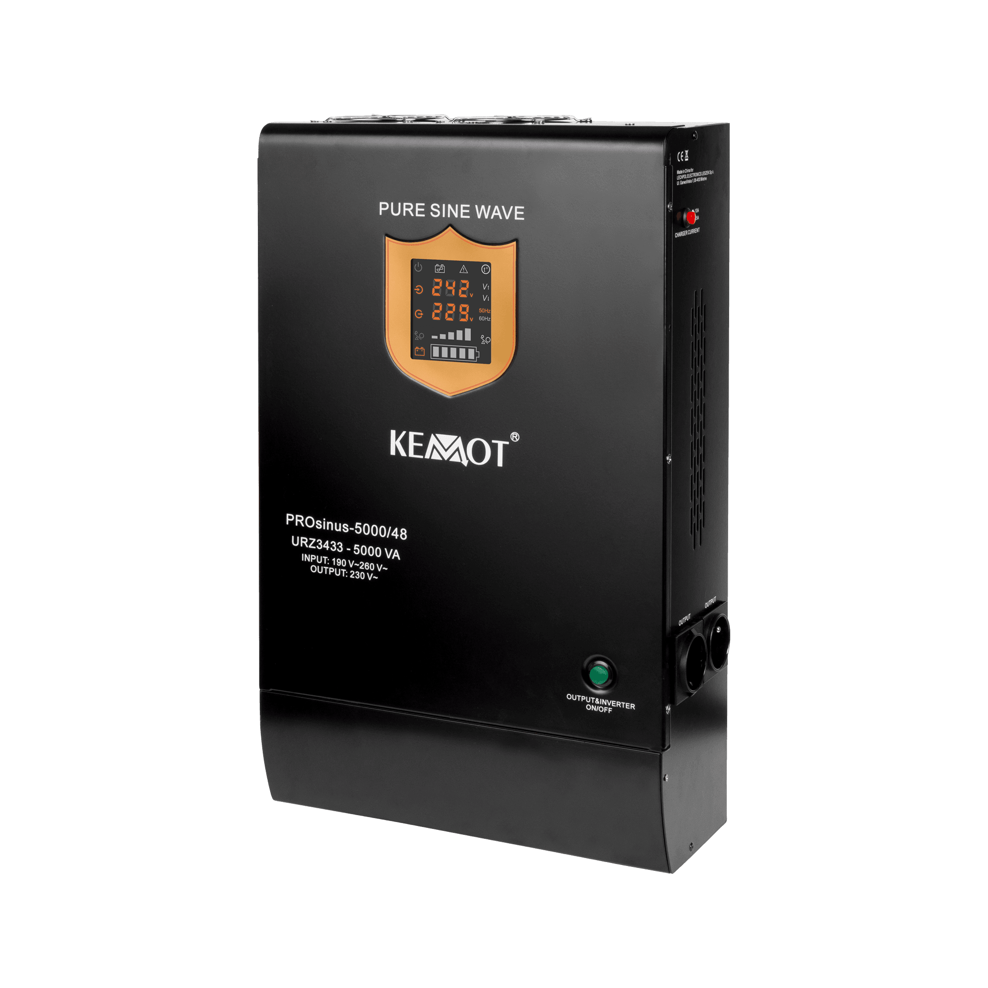 Avarinis maitinimo šaltinis KEMOT PROSINU- 5000 / 48 konverteris su grynu sineloidiniu kursu ir įkrovimo funkcija 48V 230V 5000VA / 3500W - siena