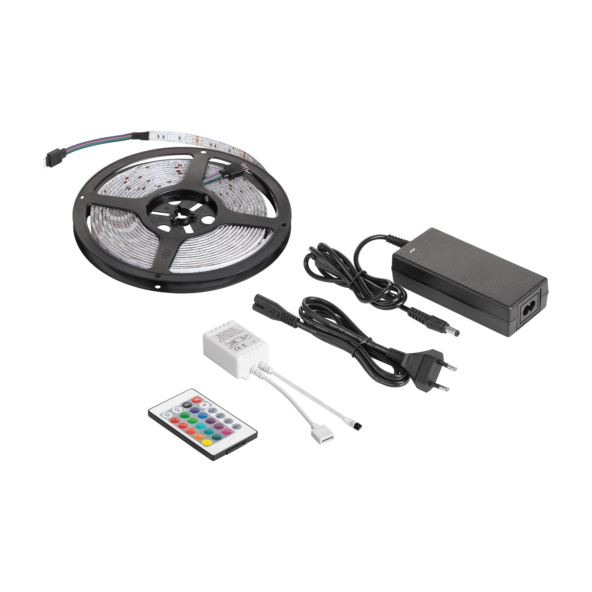 LED apšvietimo rinkinys (LED RGB laidas, spalvų valdiklis, maitinimo)