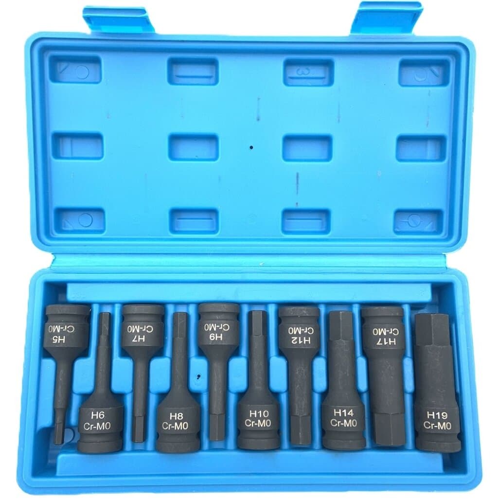 1/2" Prailgintų smūginių galvučių su antgaliais rinkinys (HEX) 10vnt.