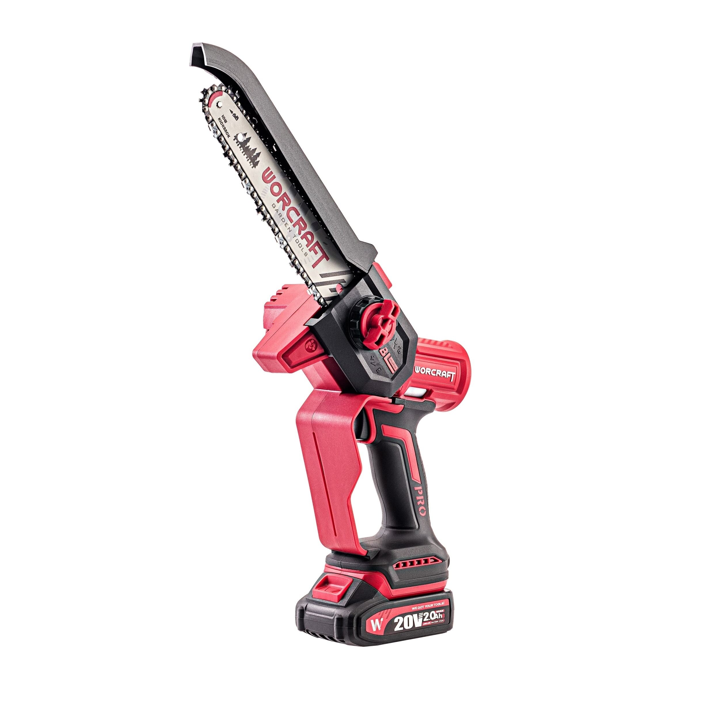 Akumuliatorinis grandininis mini pjūklas WORCRAFT 20V LI-ION 2x2.0Ah (pl.dėž.)