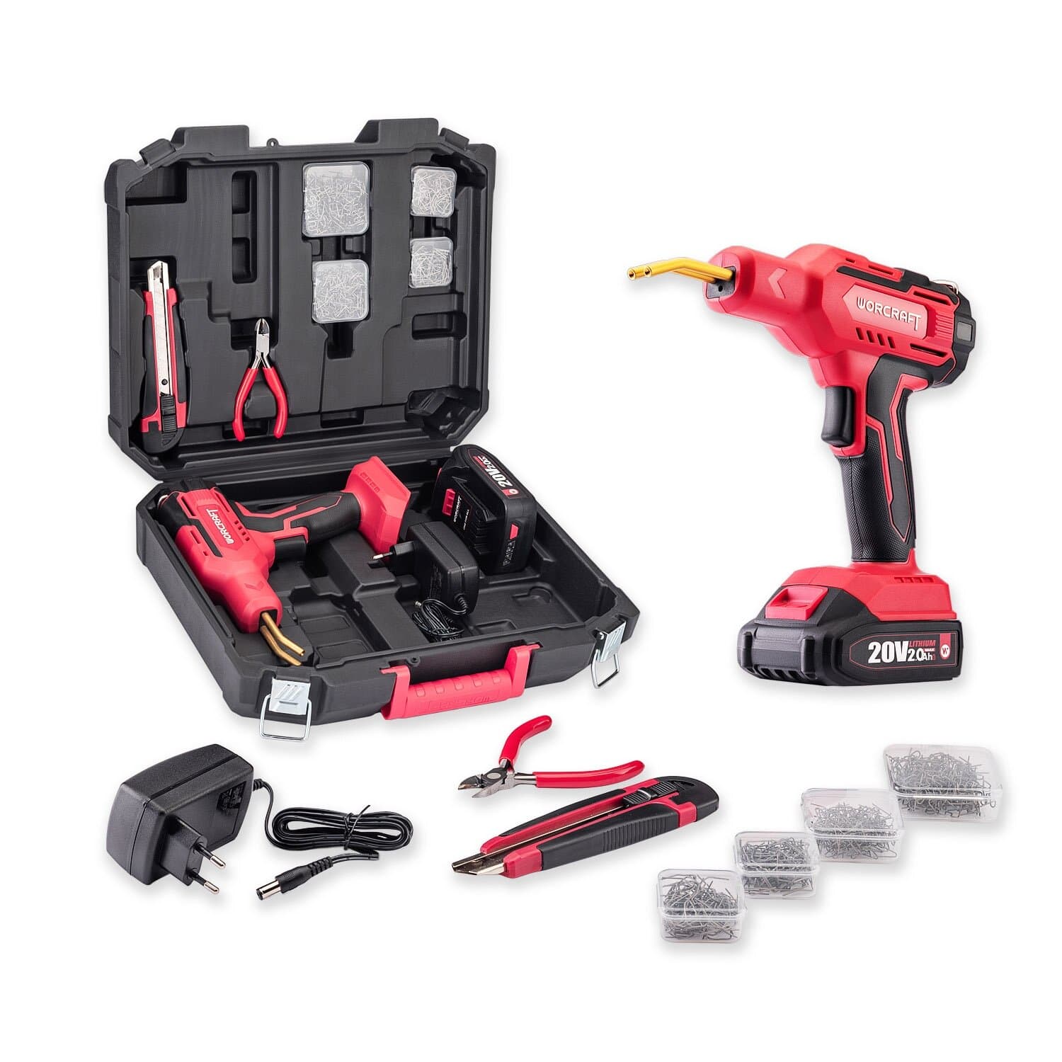 Akumuliatorinis plastiko suvirinimo aparatas plastikinėje dėžėje 20V LI-ION