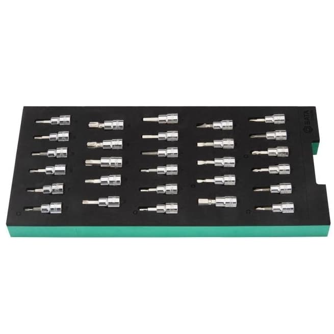 Padėklas. Galvučių su antgaliais rinkinys 3/8" (pl./PH/PZ/HEX/torx) 28vnt.