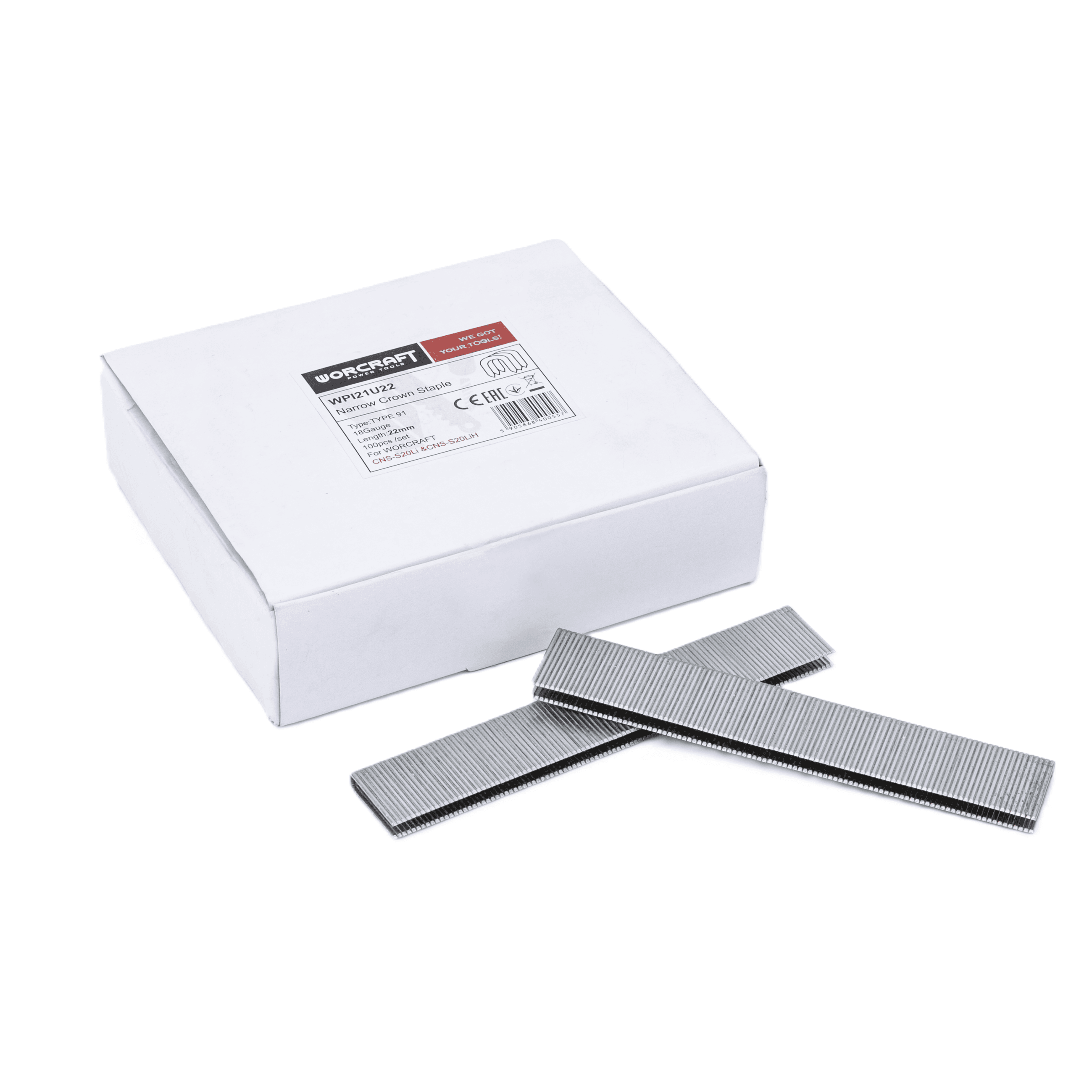 Kabės 22 mm viniakaliui-kabiamušiui CNS-S20LiH tipas 91 18ga (100vnt)